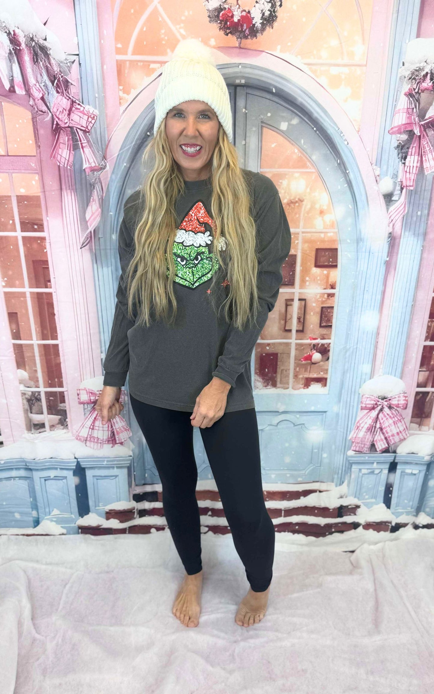 Smile Garment Dyed Long Sleeve Graphic Top