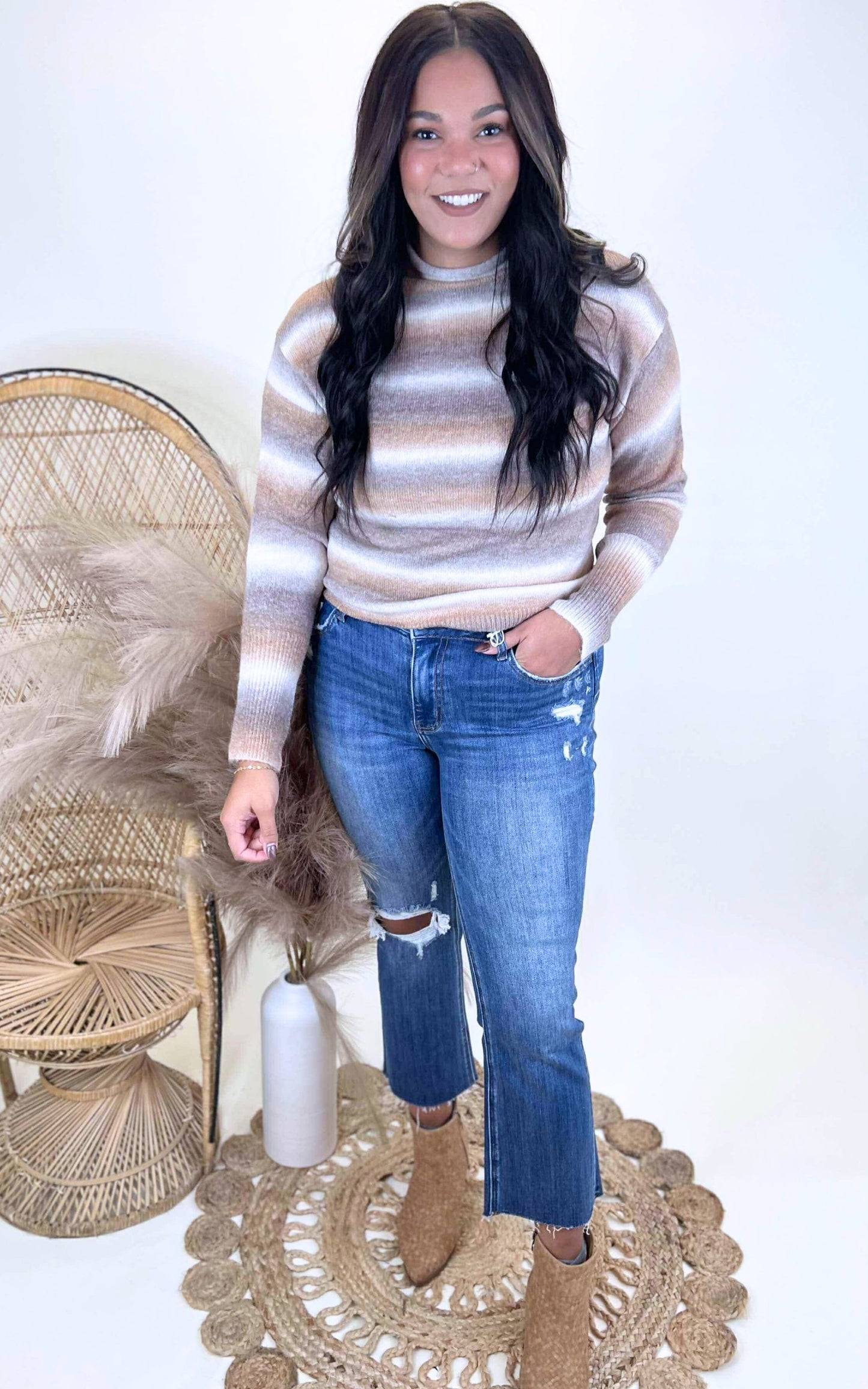 Hazelnut Tonal Gradient Wool Blend Sweater