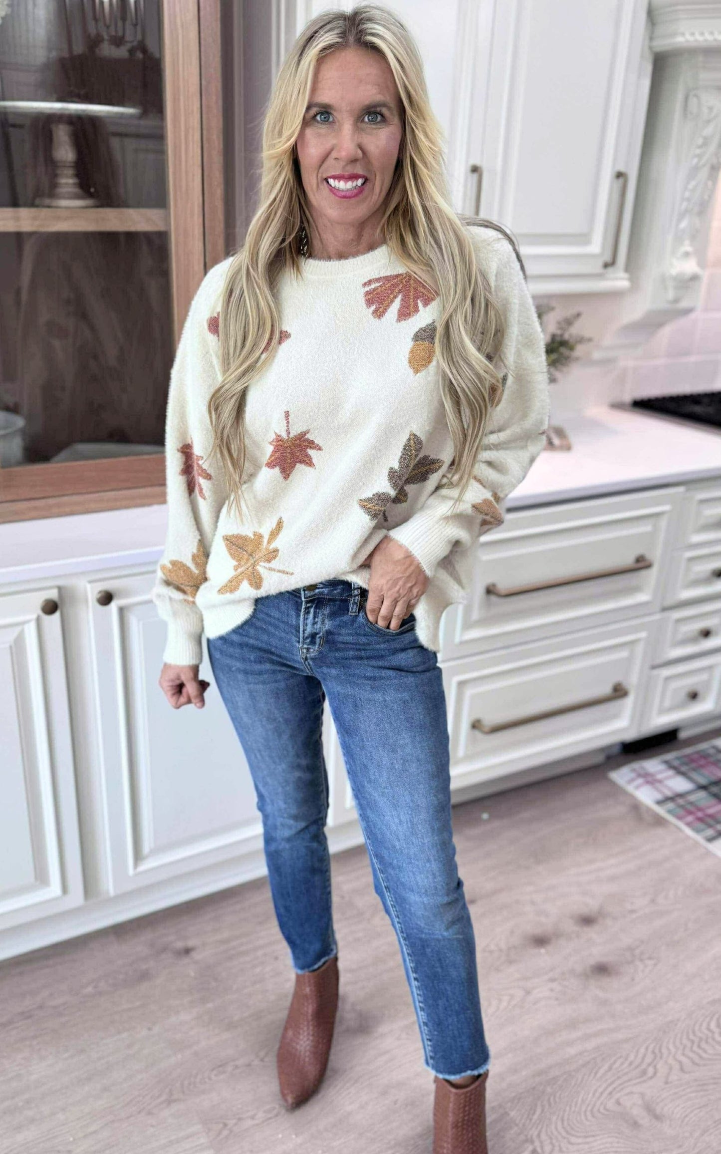 Mohair Sweater w/ Fall Leaves