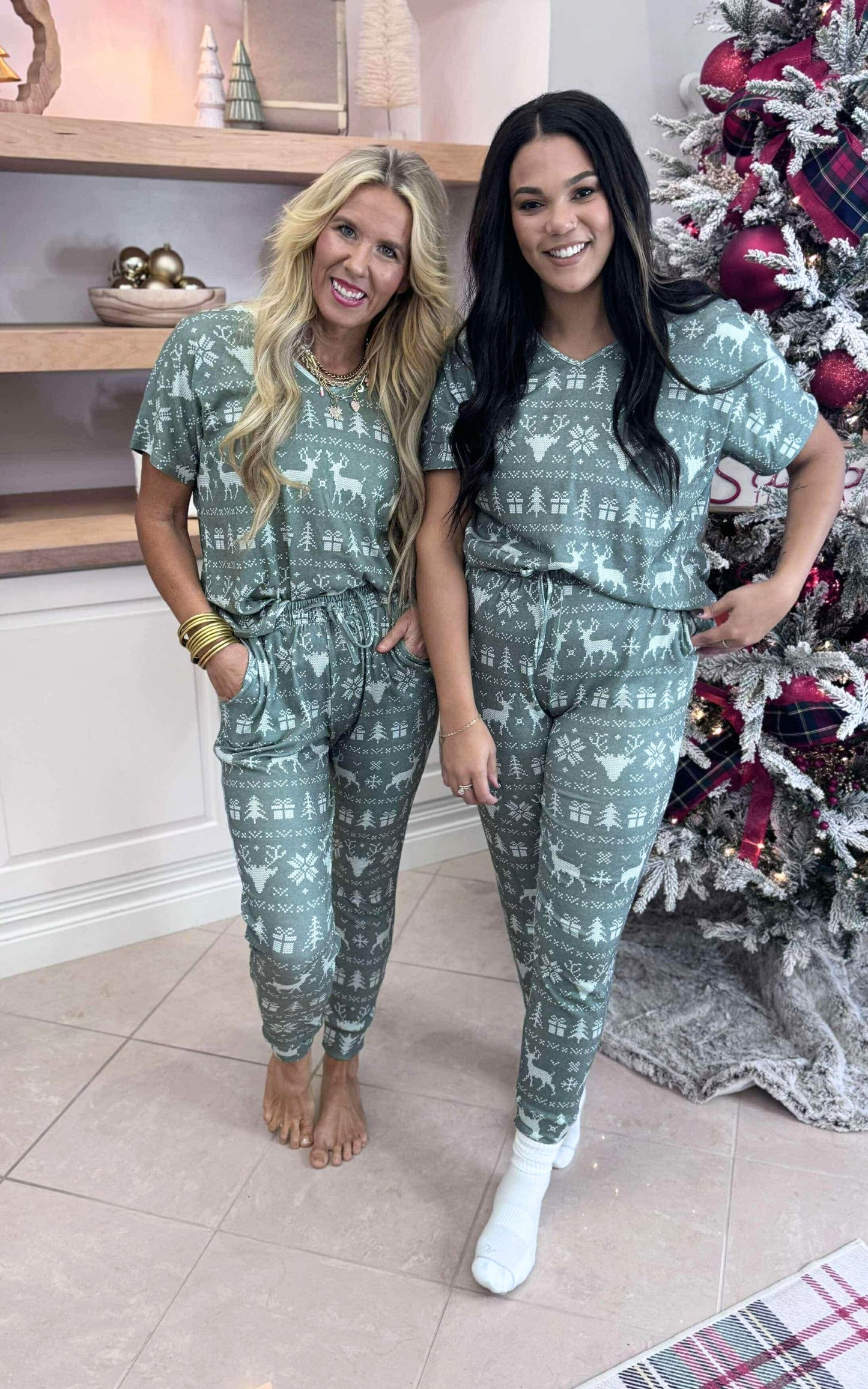 Green Reindeer Jogger Pajama Set by Salty Wave (TOP & BOTTOM)
