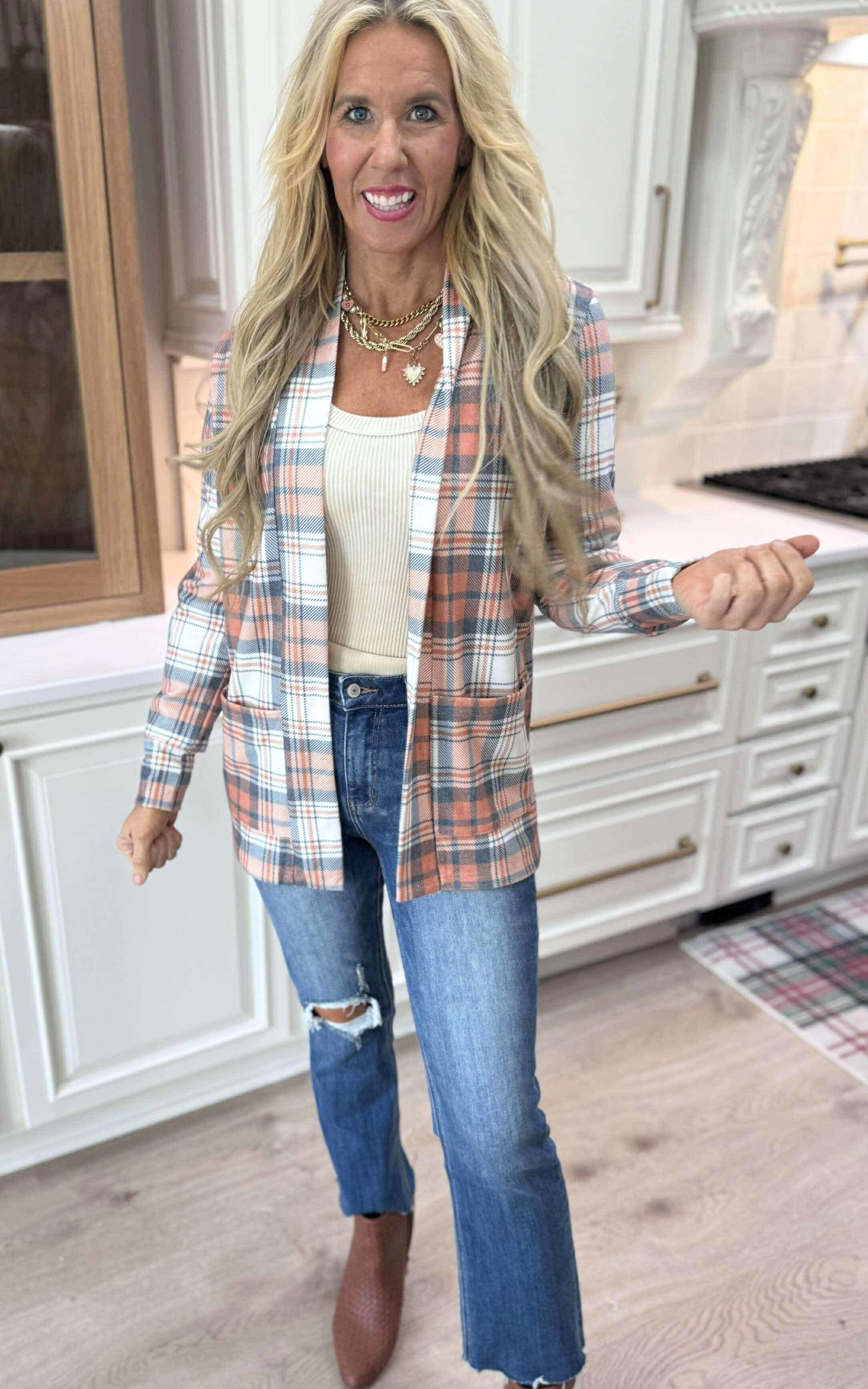 Forever Favorite Plaid Cardigan in Orange Blue Cream #4 | Salty Wave DEAL