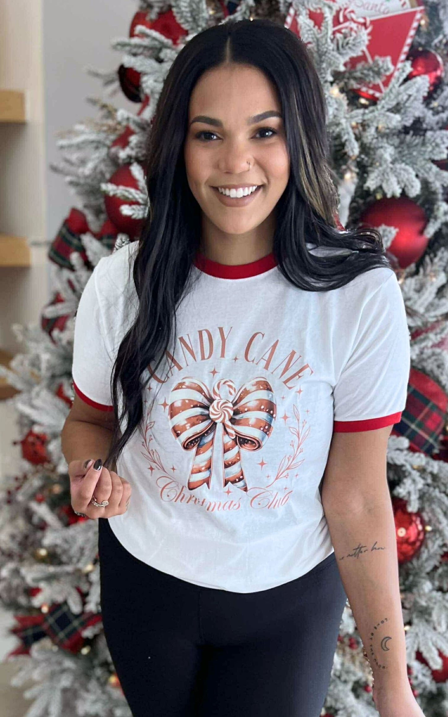Candy Cane Christmas Club Ringer Graphic T-shirt**
