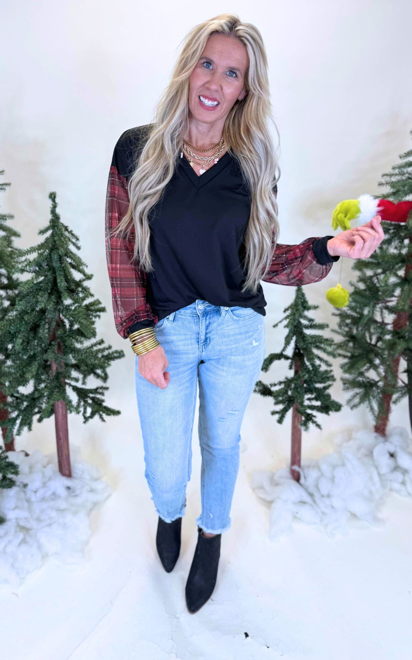 Plaid Noel Long Sleeve Top- Final Sale**