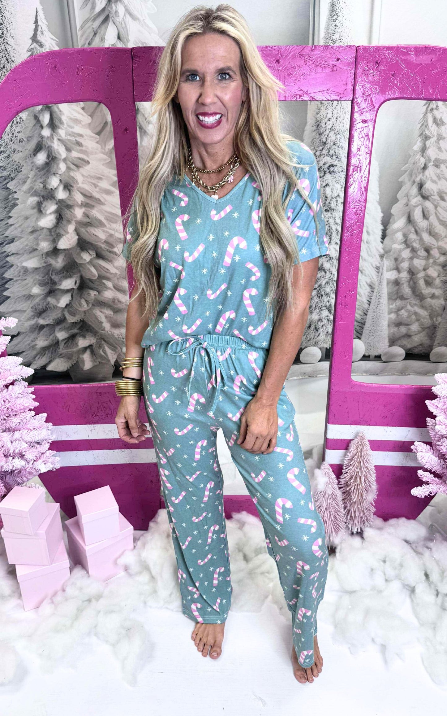 Mint Candy Canes Pajama Pant Set by Salty Wave (TOP & BOTTOM)*