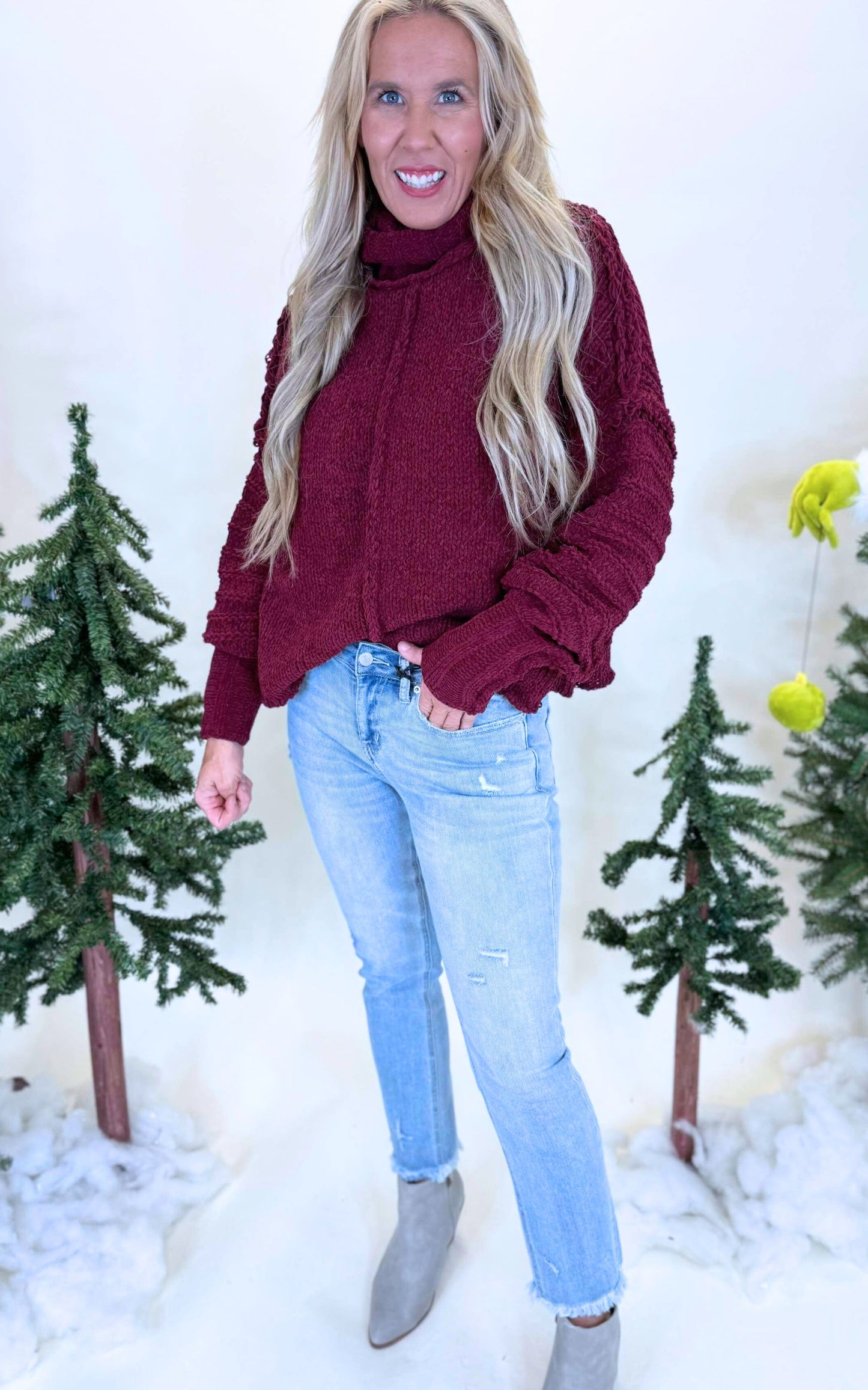 Wine Chunky Knit Sweater - Final Sale