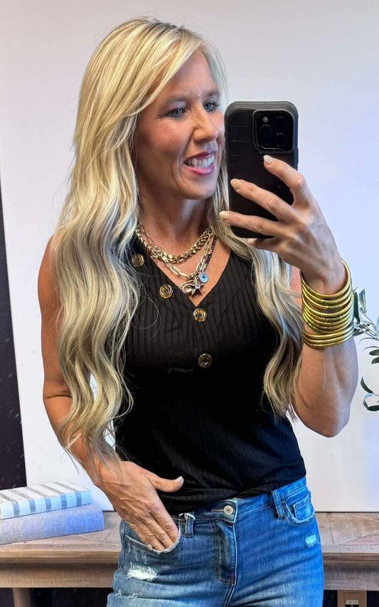Black Button Easy Tank Top** - Final Sale