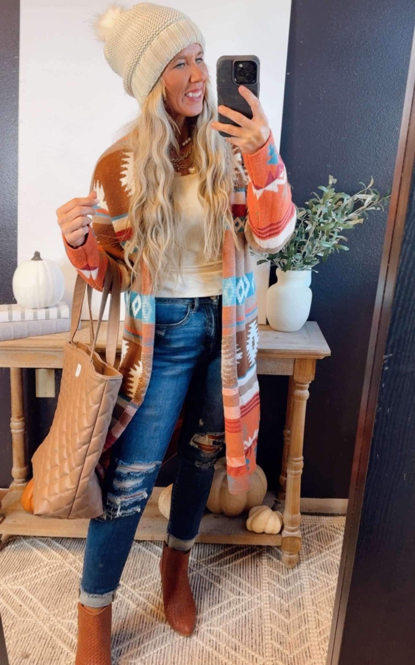 Rust Sectional Block Tribal Cardigan - Final Sale**