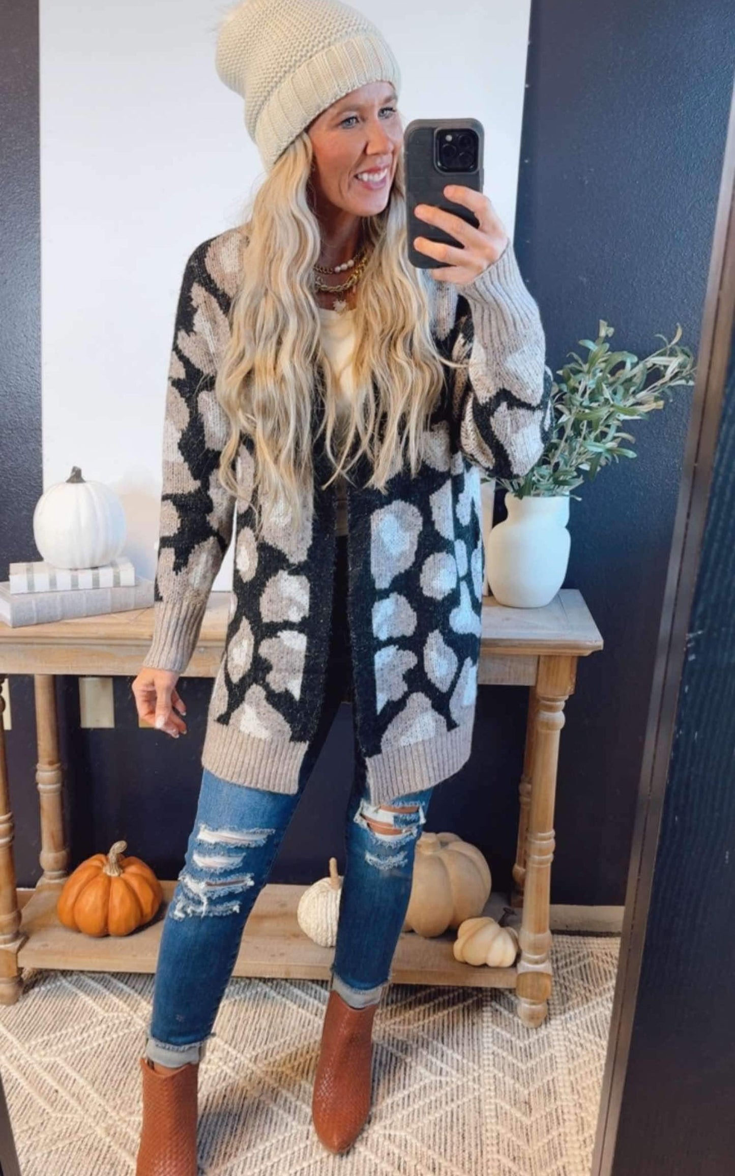 Black Faded Vintage Leopard Cardigan - Final Sale