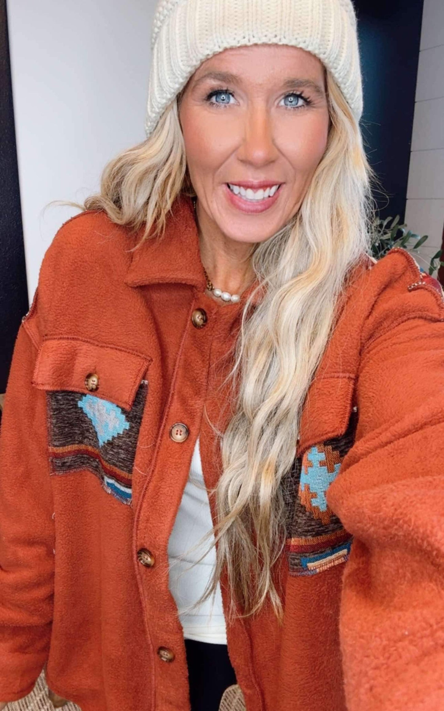 Aztec Rust Fleece Shacket - Final Sale