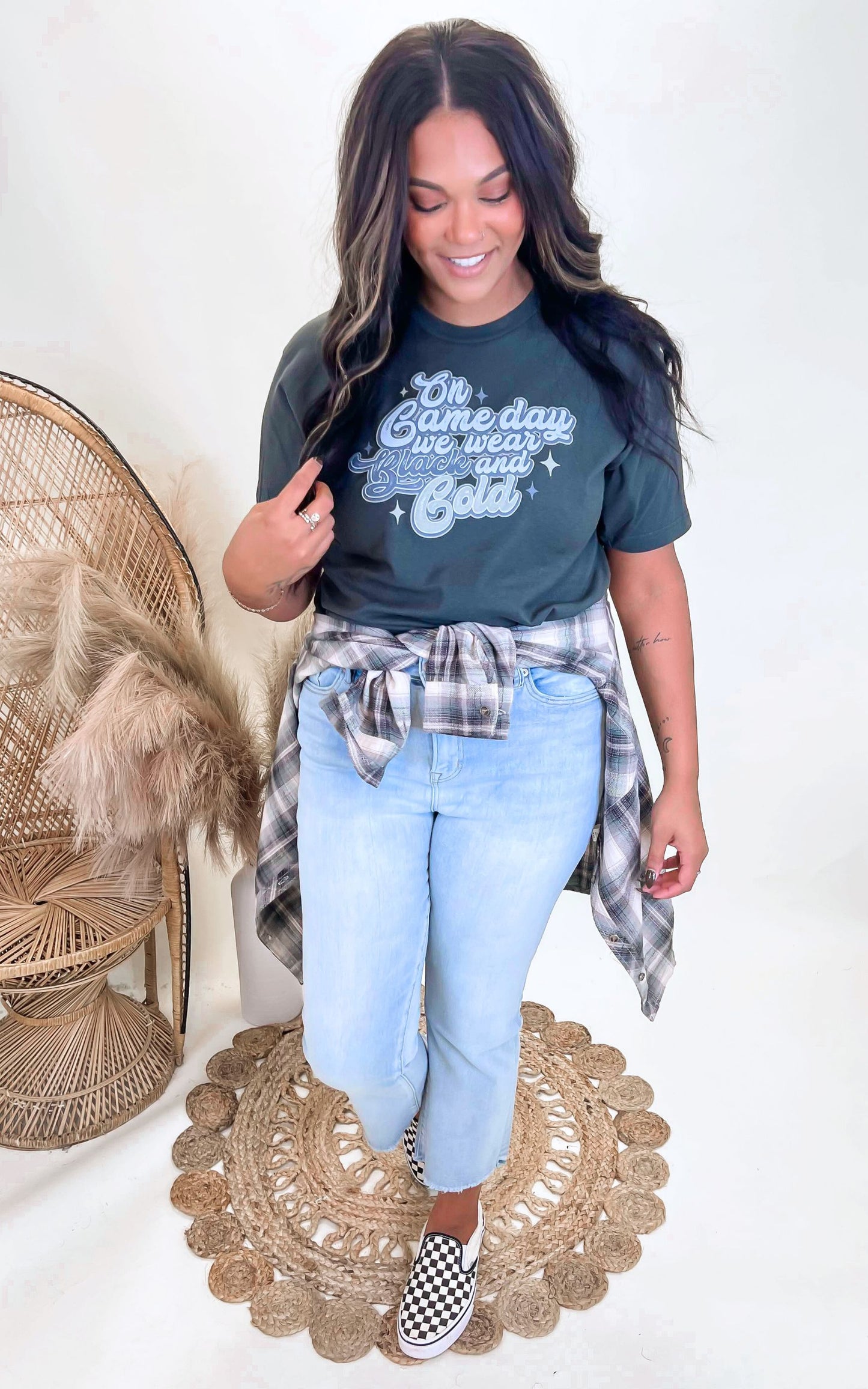 On Game Day We Wear Black & Gold Garment Dyed Graphic T-shirt**