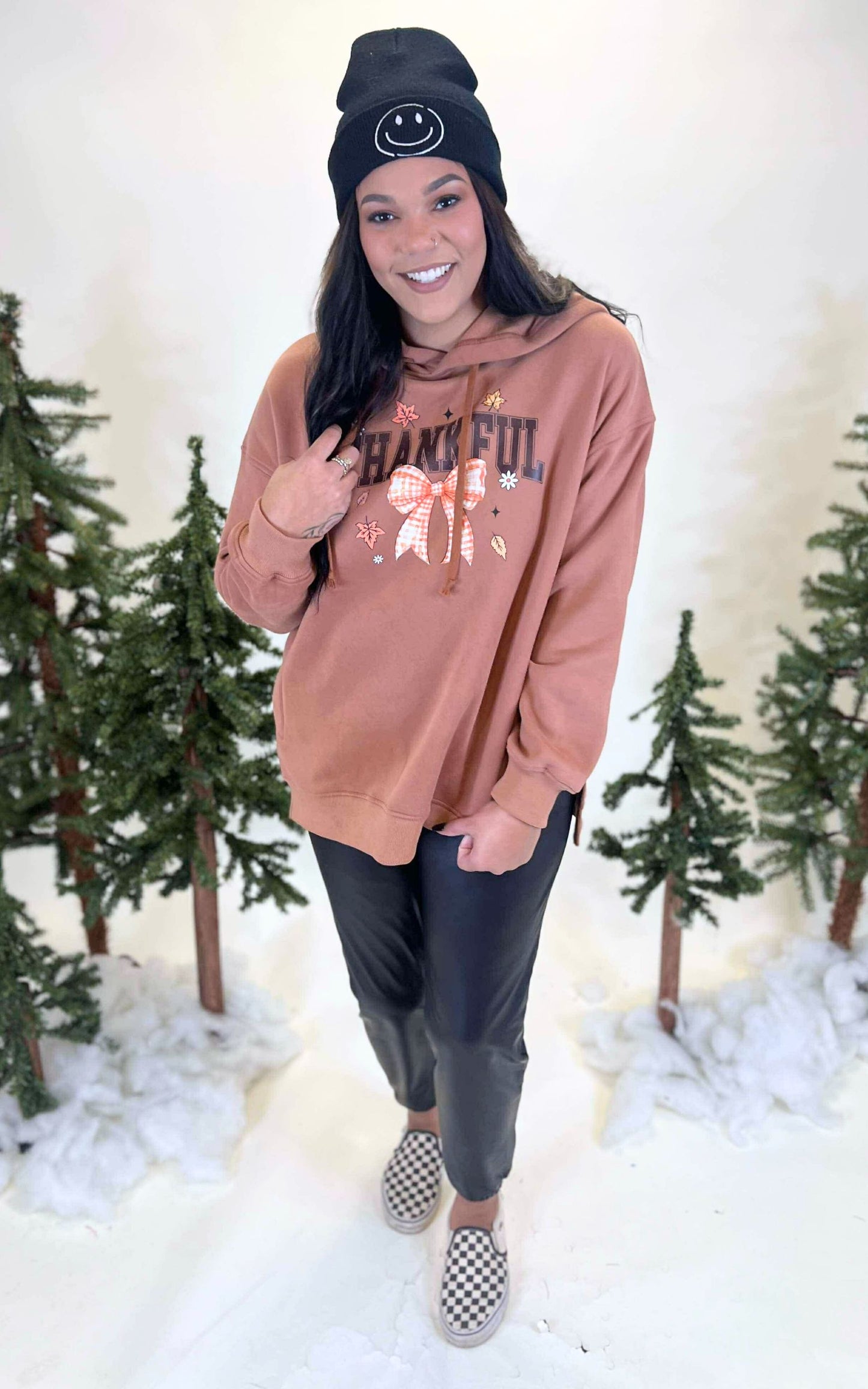 Thankful Cognac Side Slit Hoodie - Final Sale