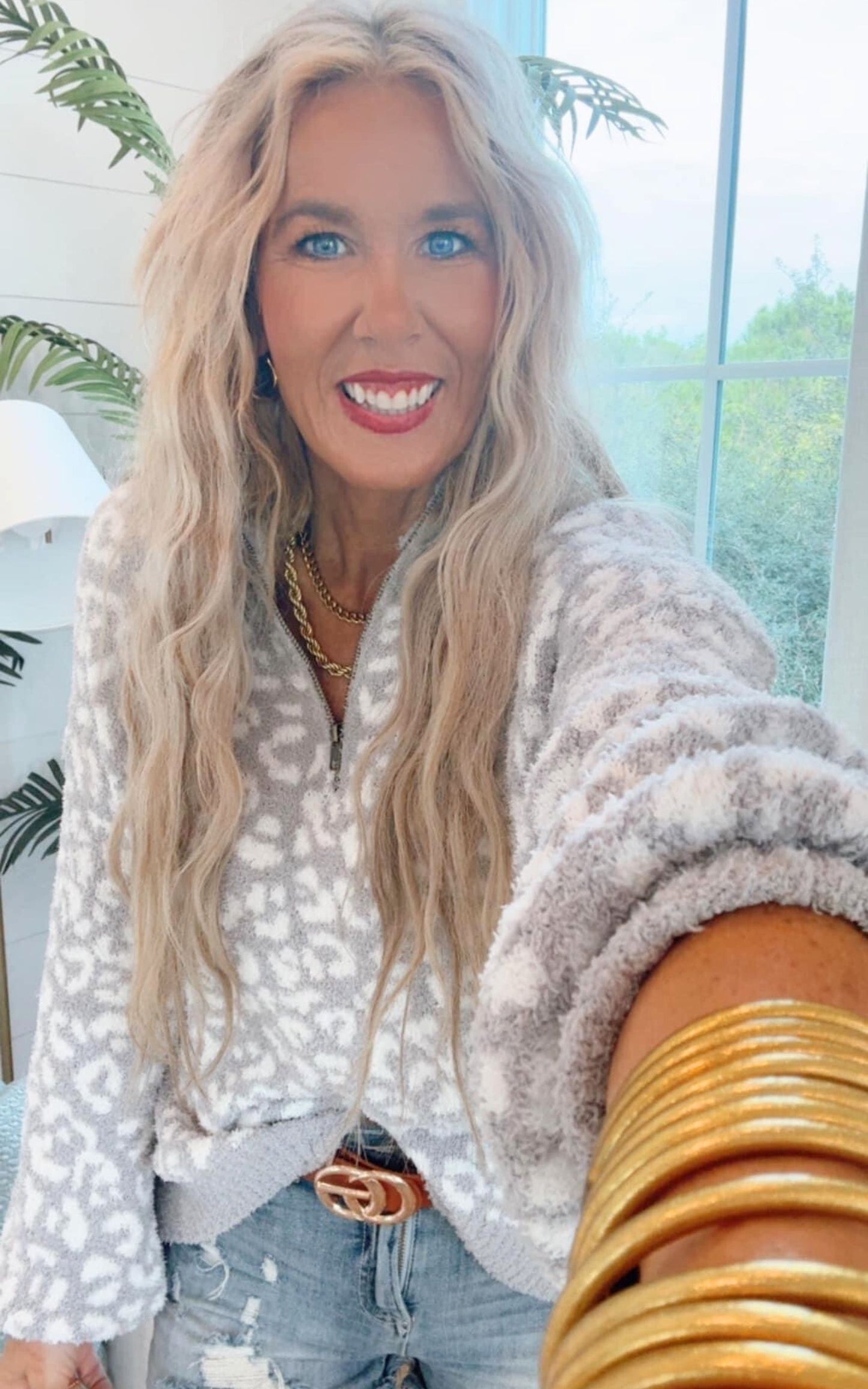 Cheetah 1/2 Mock Neck Dreamer Pullover | Salty Wave (3 COLORS)