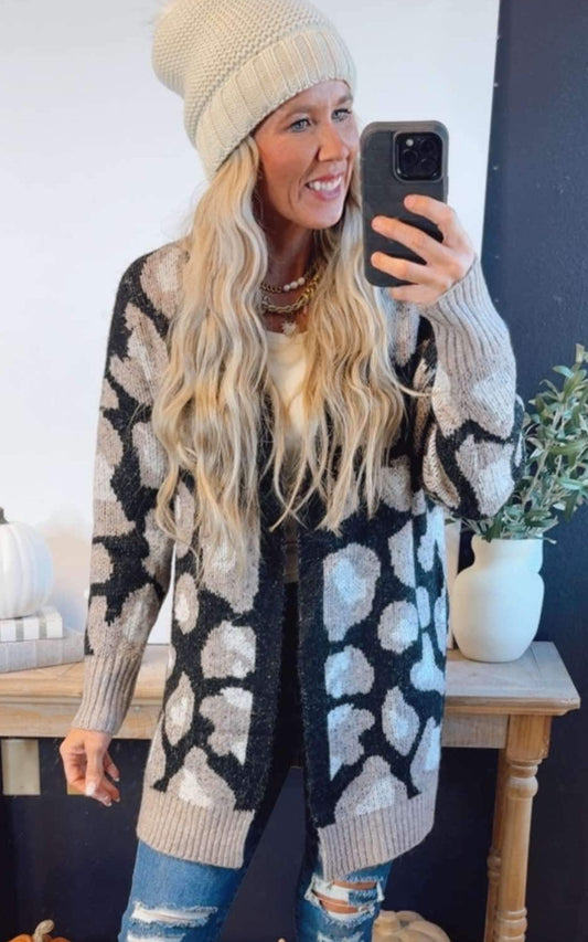 Black Faded Vintage Leopard Cardigan - Final Sale