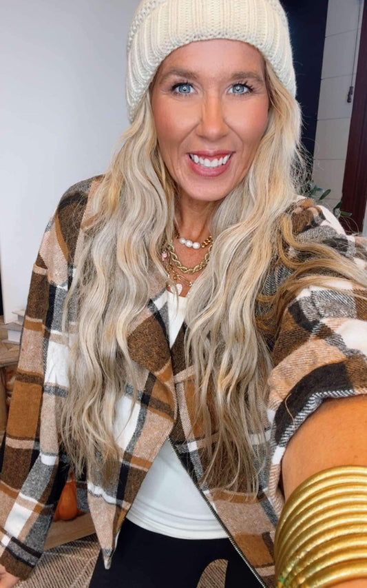 Khaki Plaid Short Jacket Coat - Final Sale