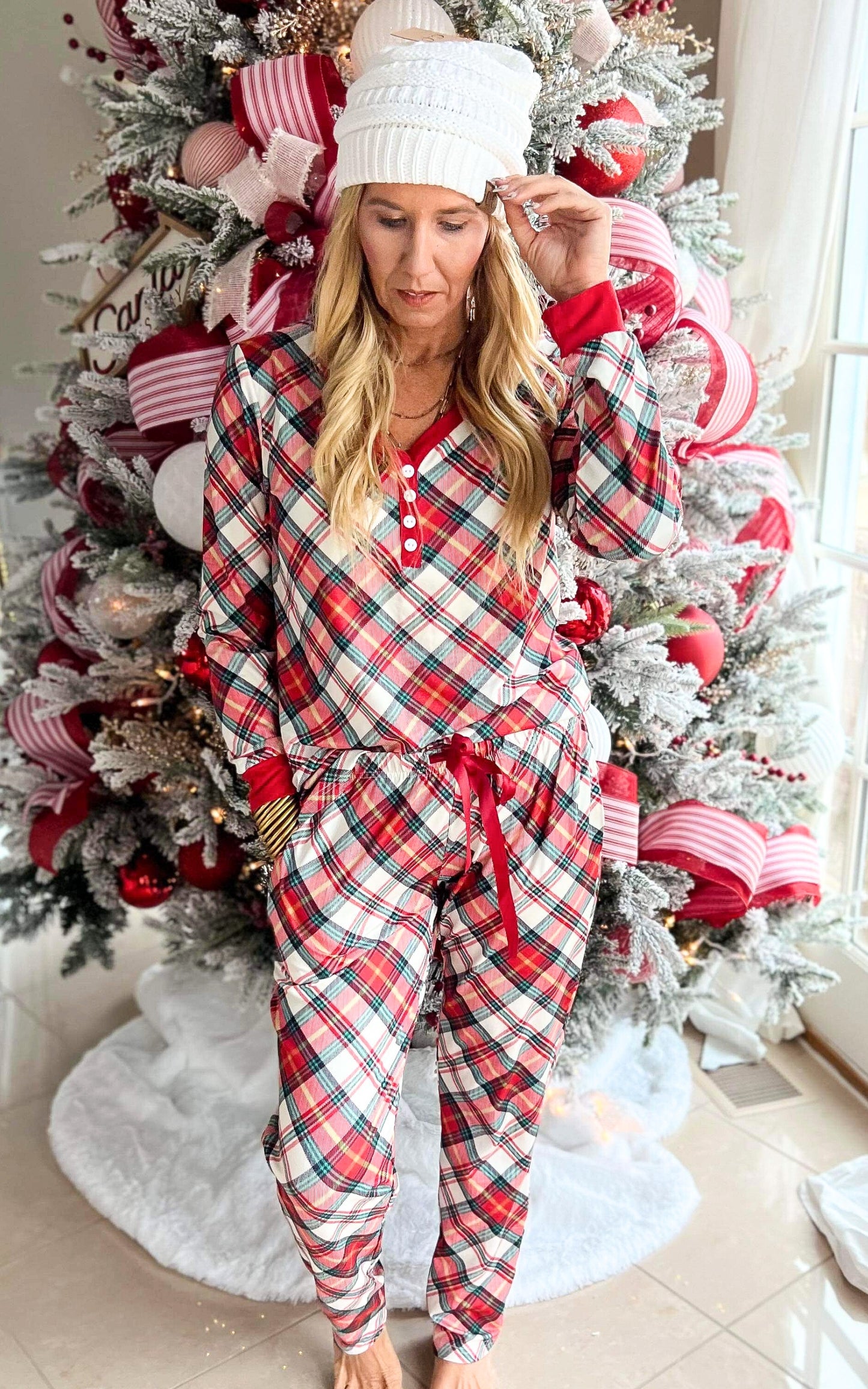 pant bottom plaid pajama set