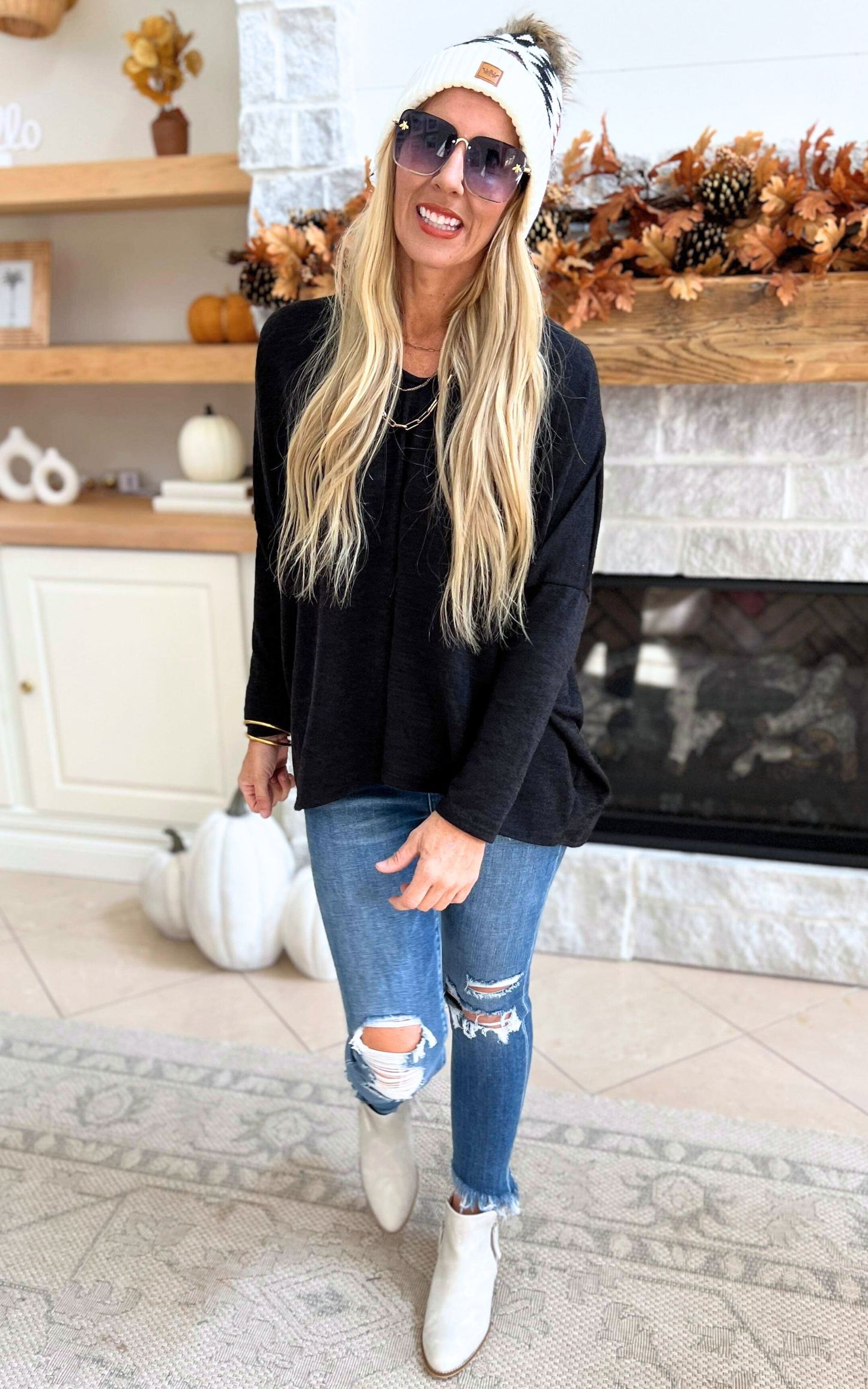 V-Neck Drop Shoulder Top - Final Sale