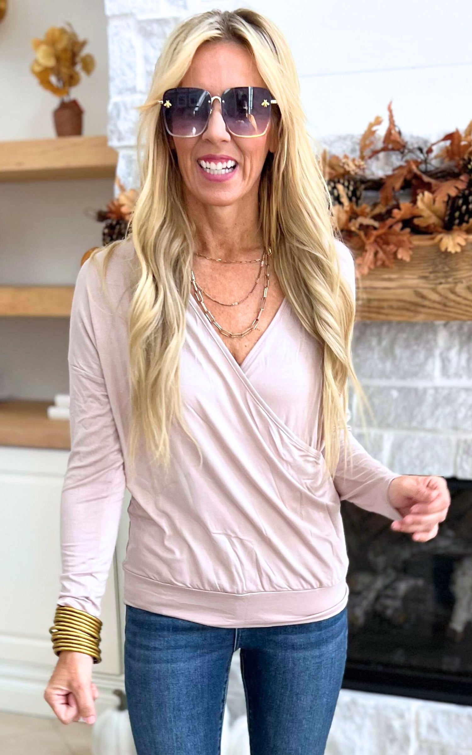Taupe Crossover Long Sleeve Top