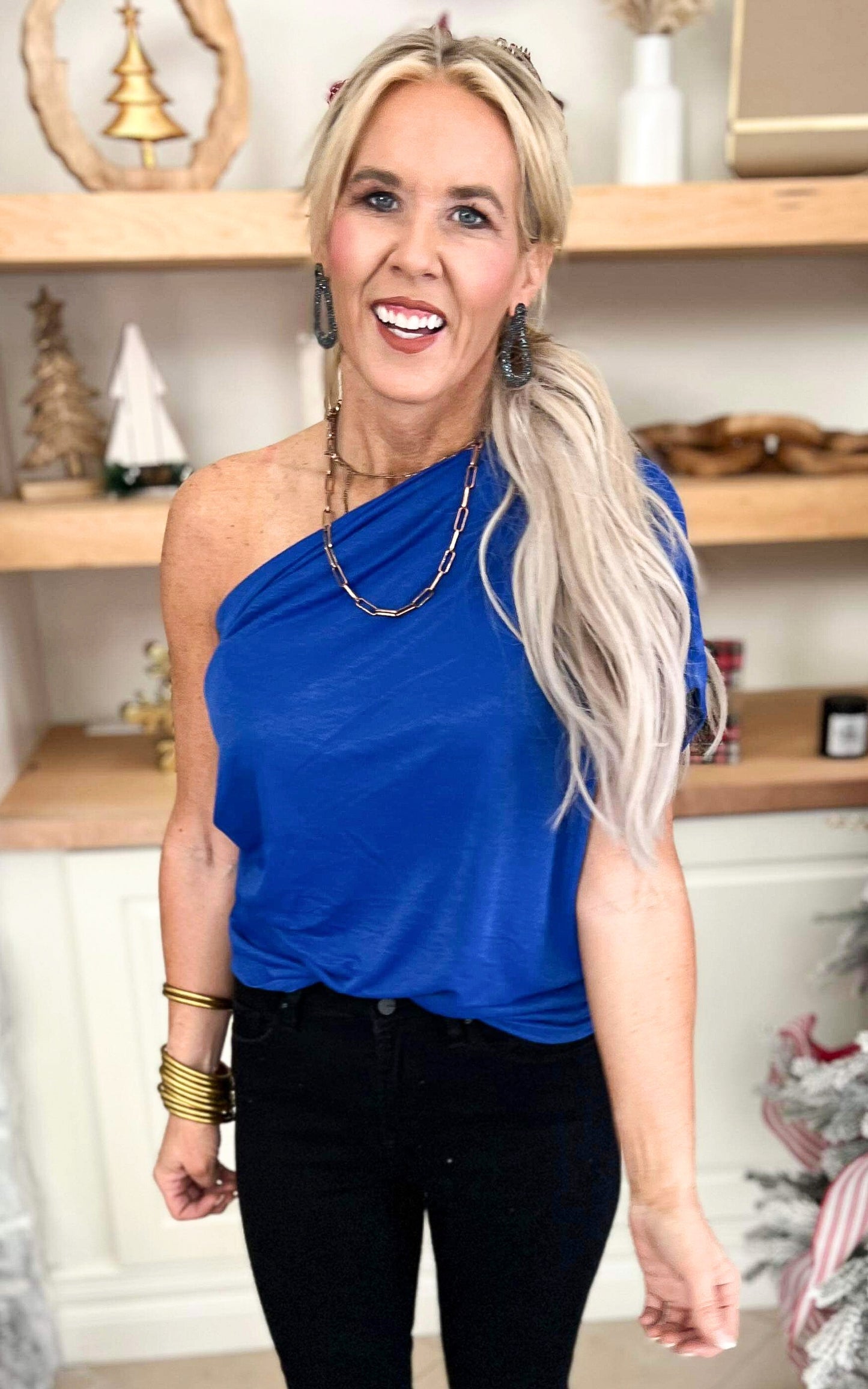 One Shoulder Pleated Knit Top - Final Sale**