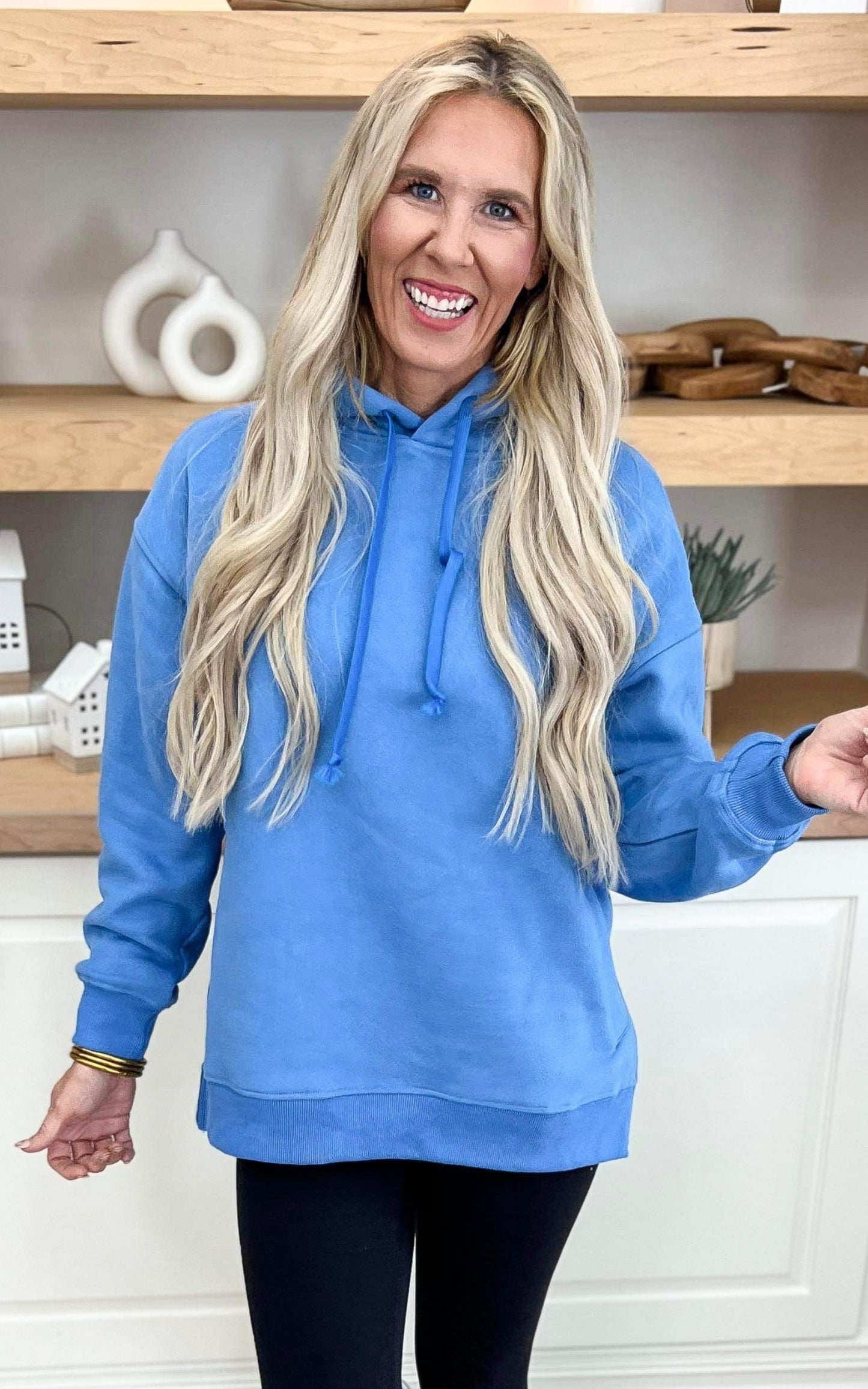 Ocean Blue All Day Fleece Side Slit Hoodie by Salty Wave* DEAL