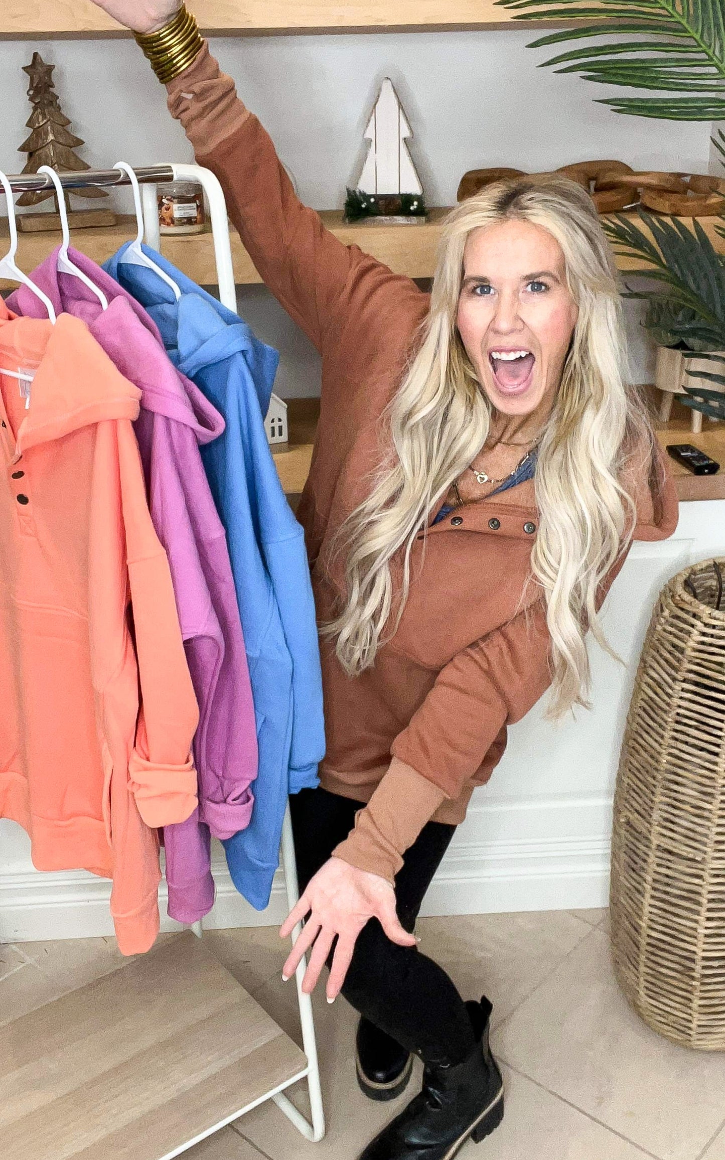 Cognac Never Take Off Button Front Tunic Hoodie with Pockets by Salty Wave*DEAL