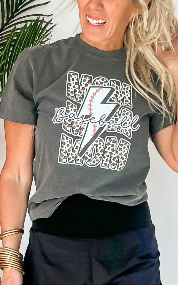 Mama Baseball Lightning Bolt Garment Dyed Graphic T-shirt