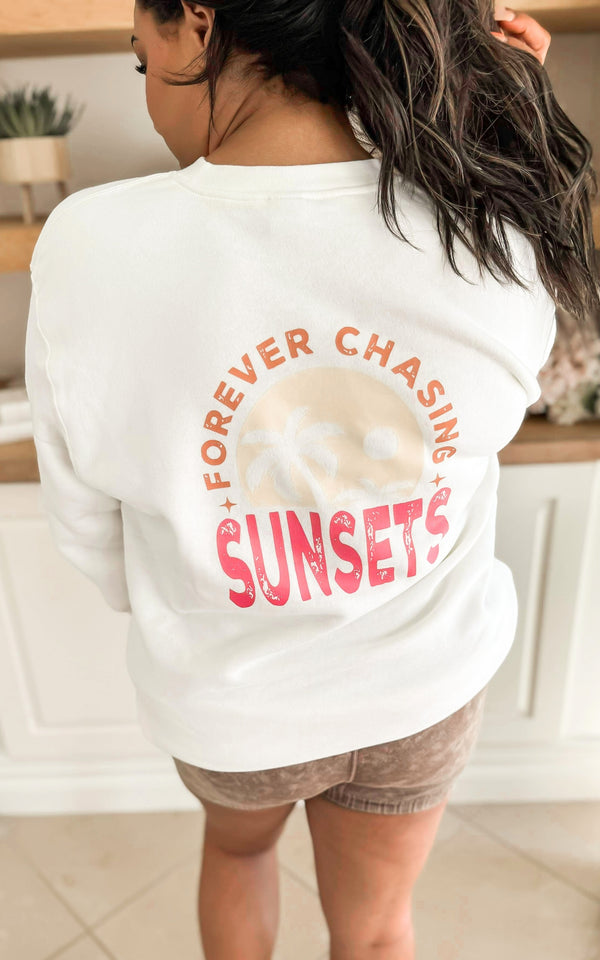 Ivory FOREVER CHASING SUNSETS Graphic Crewneck Sweatshirt