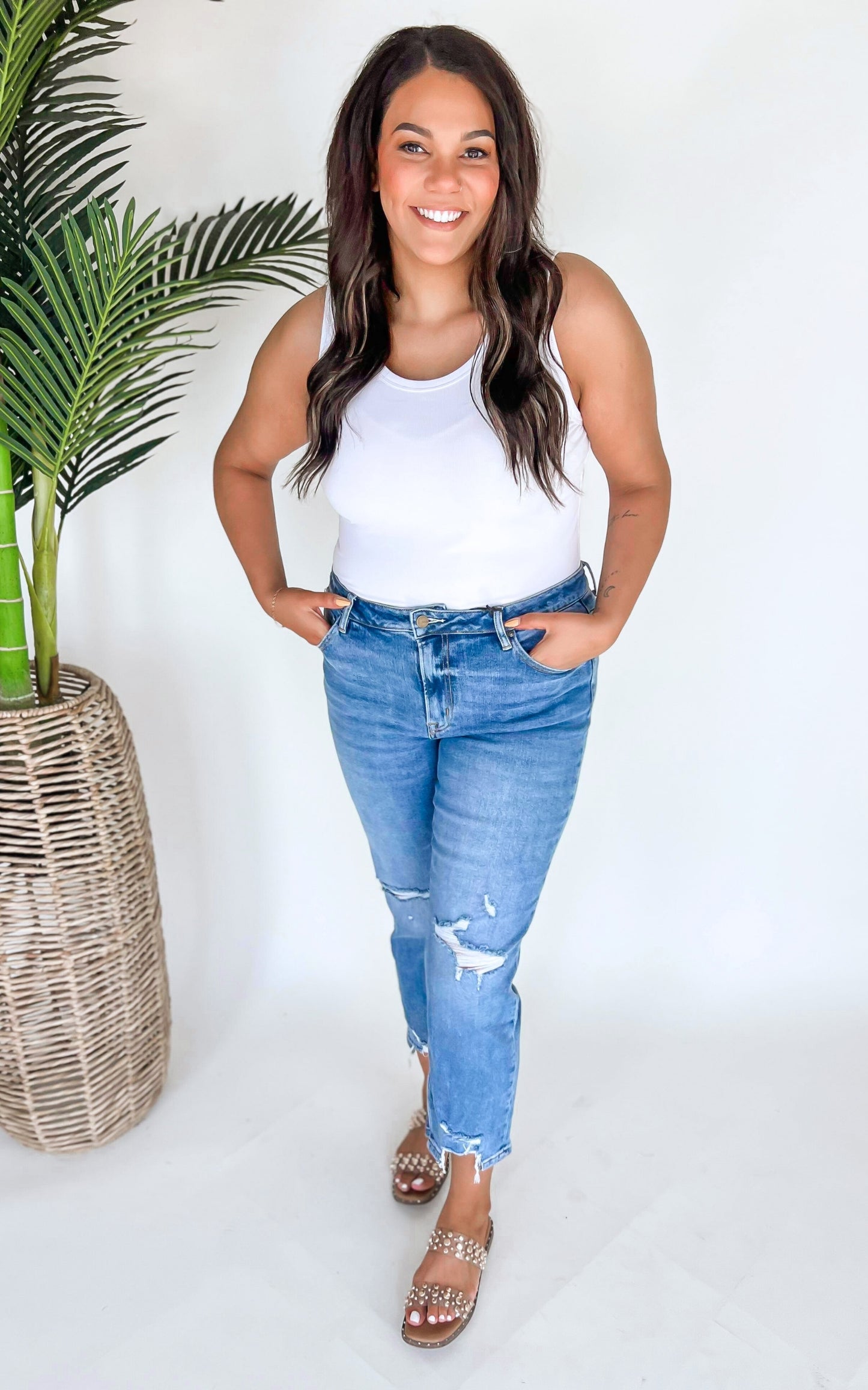 MICA | High Rise Ankle Straight w/ Side Slit Denim Jeans** - Final Sale