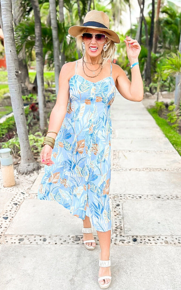 Find Me On An Island Tropical Print Midi Dress