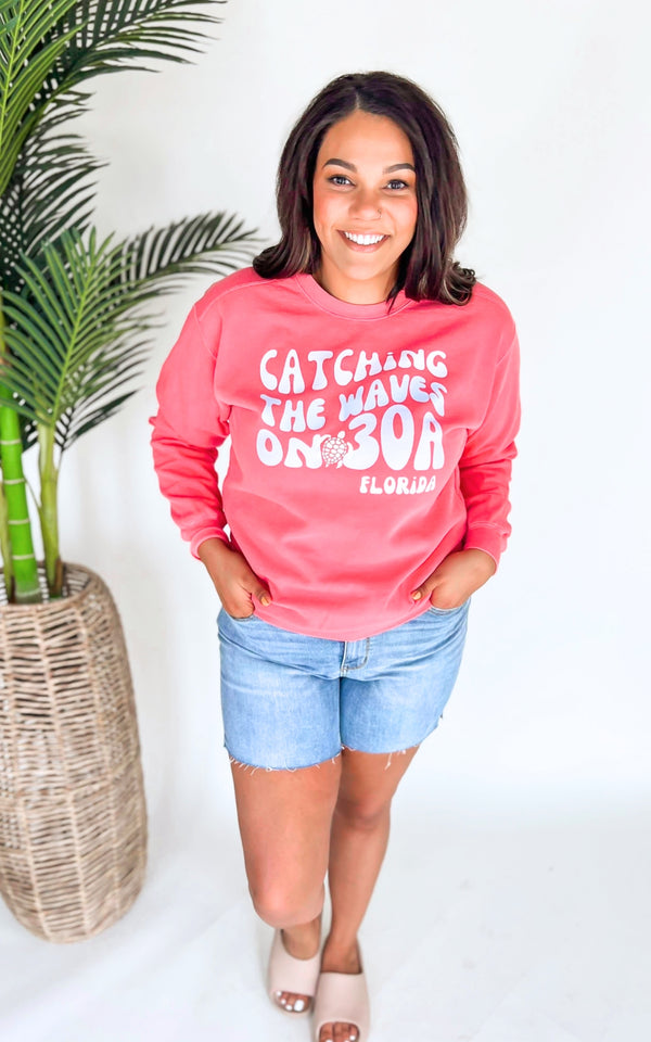 Salmon Catching the Waves on 30A Graphic Crewneck Sweatshirt
