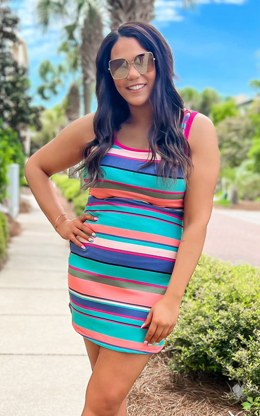 Panama Sleeveless Striped Knit Dress -Final Sale