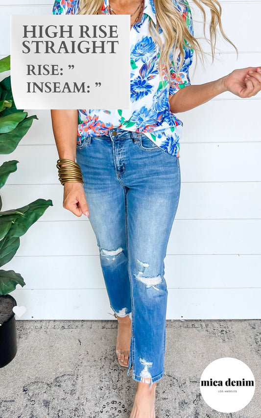 MICA | High Rise Ankle Straight w/ Side Slit Denim Jeans** - Final Sale