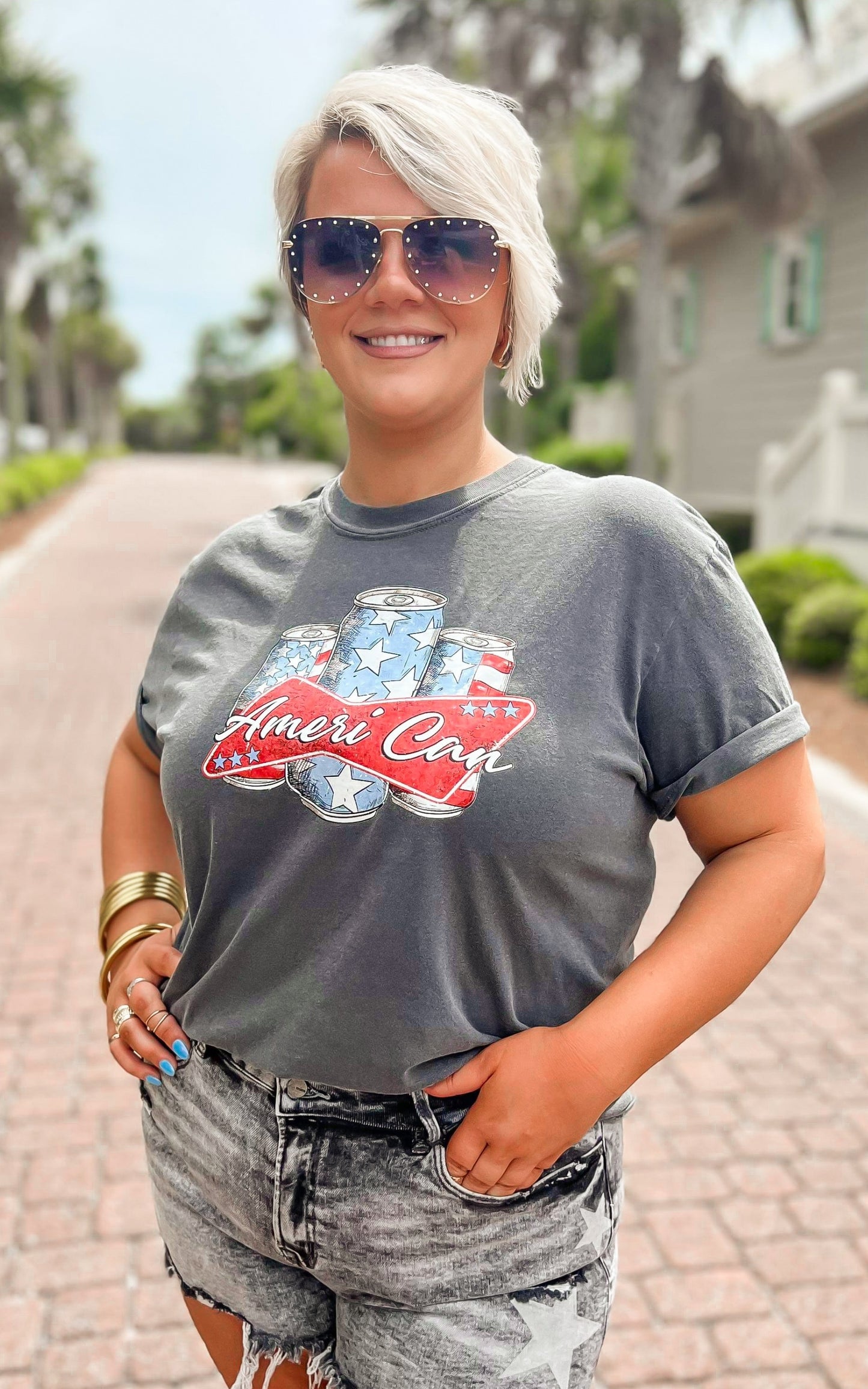 Charcoal AMERI CAN Garment Dyed Graphic T-shirt