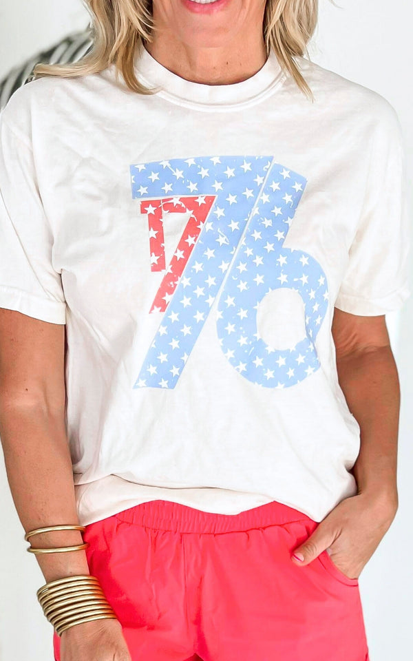Cream 1776 Garment Dyed Graphic T-shirt