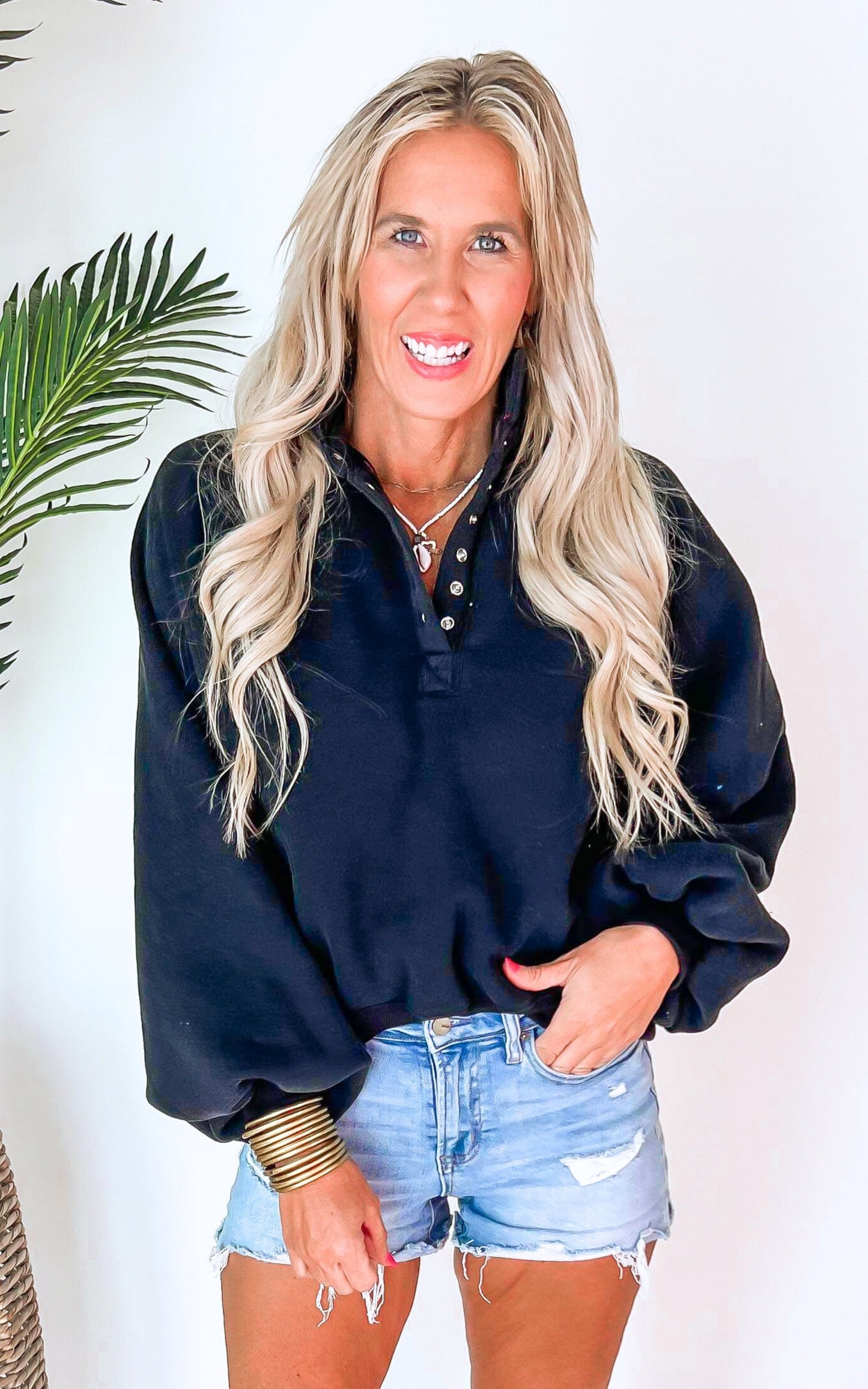 Piper Snap Button Collared Sweatshirt - Final Sale