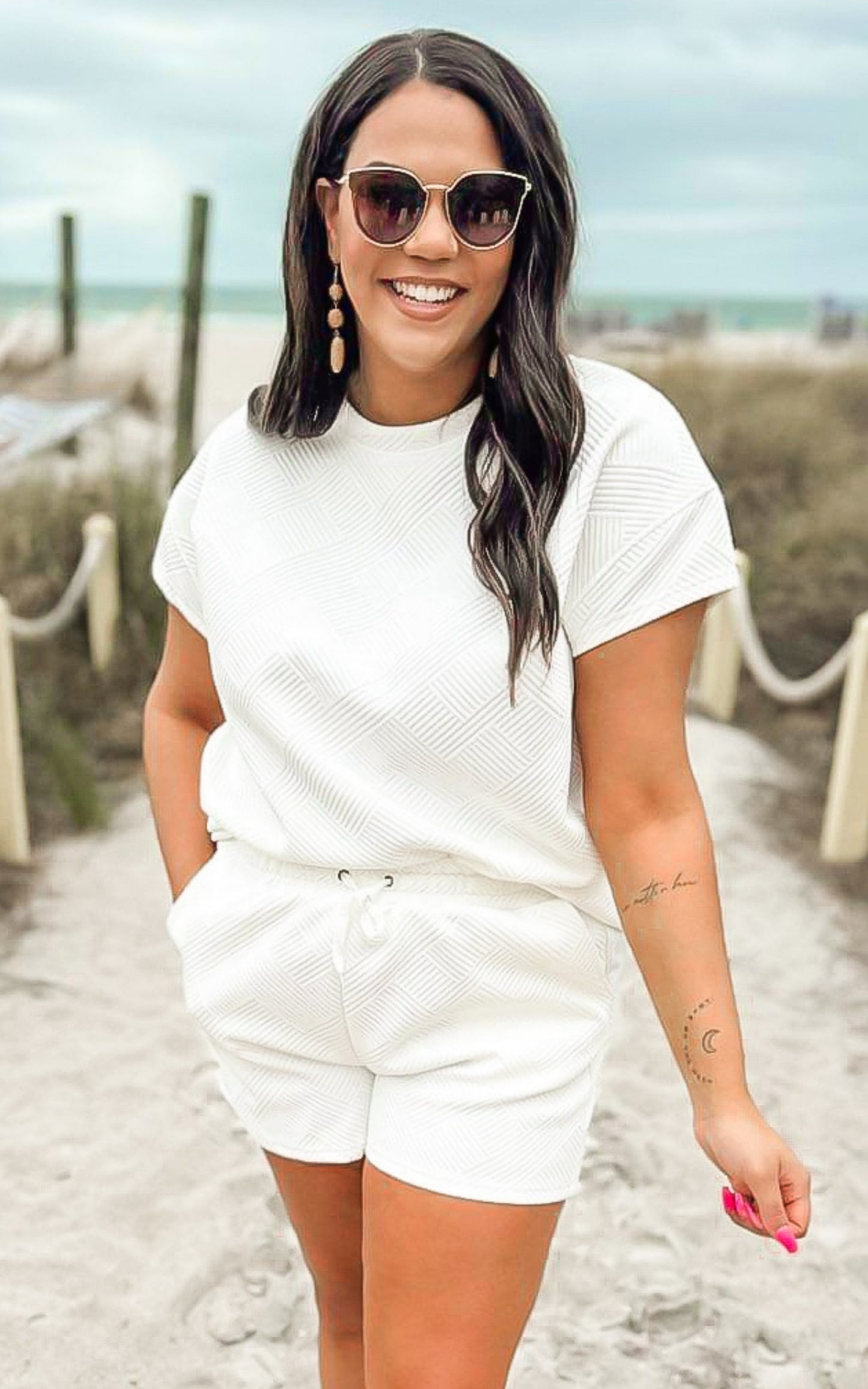 White Textured Short Set by Salty Wave (Top & Bottom)*- Final Sale