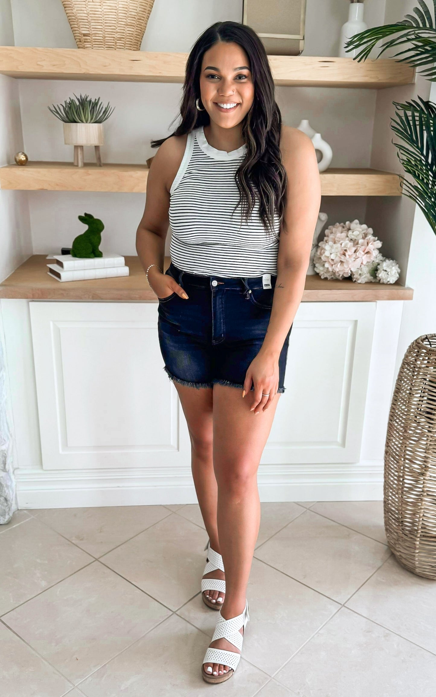 The Maddie High Waist Tummy Control Fray Hem Denim Shorts | Judy Blue - Final Sale