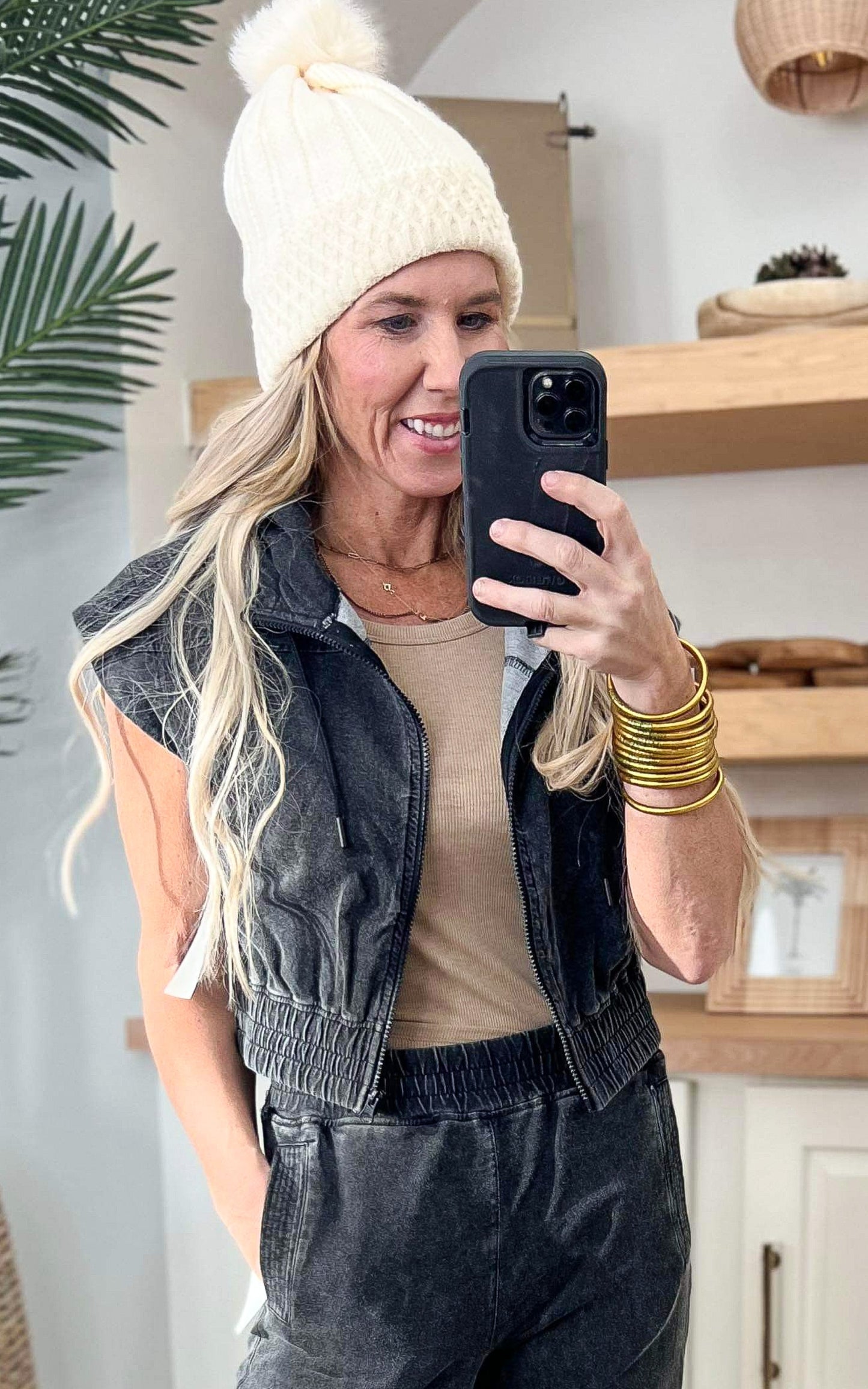 MONO B Black Mineral Washed Sleeveless French Terry Hoodie - Final Sale