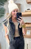 MONO B Black Mineral Washed Sleeveless French Terry Hoodie - Final Sale