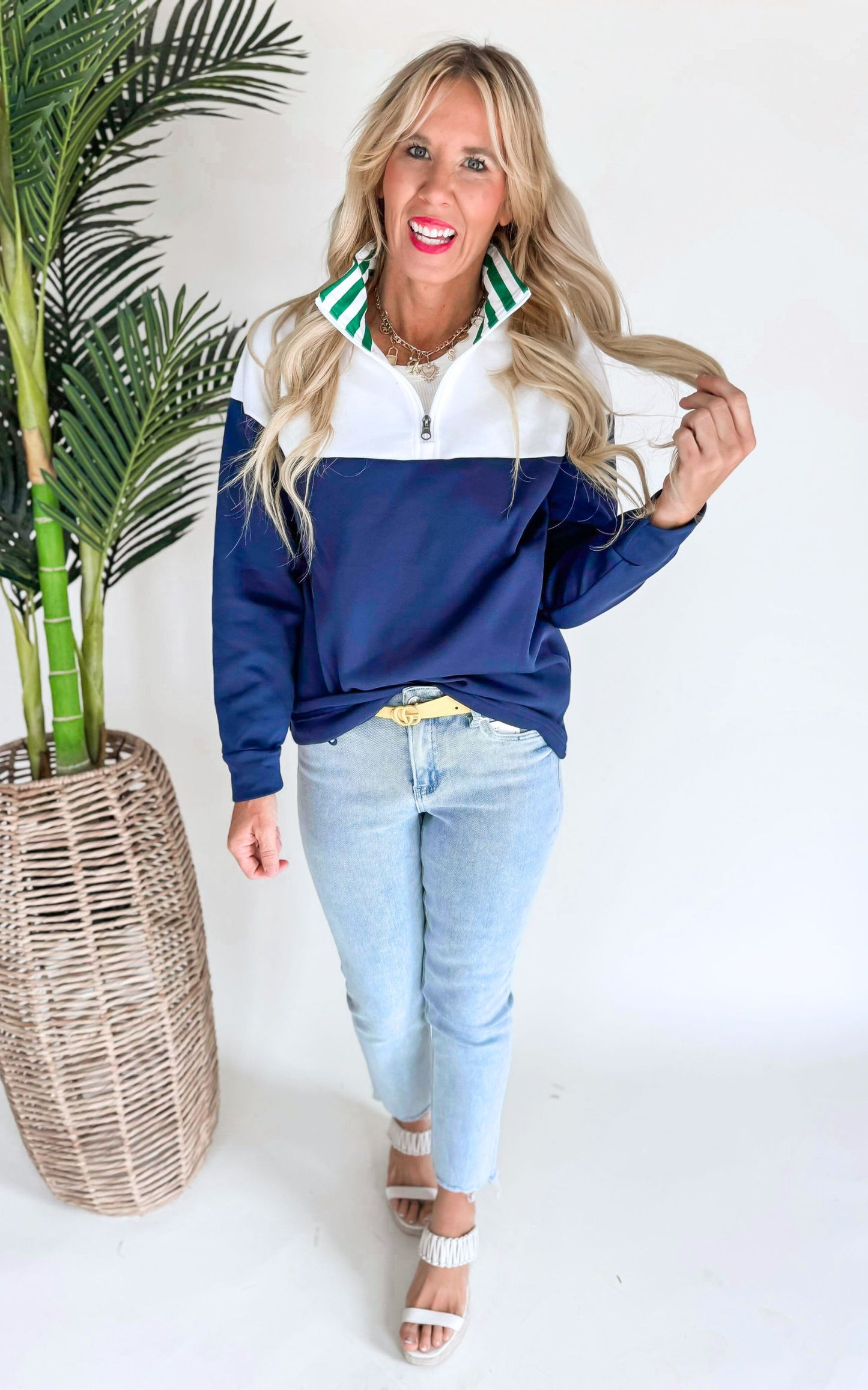 Navy Colorblock Zip Sweatshirt by Salty Wave -FINAL SALE