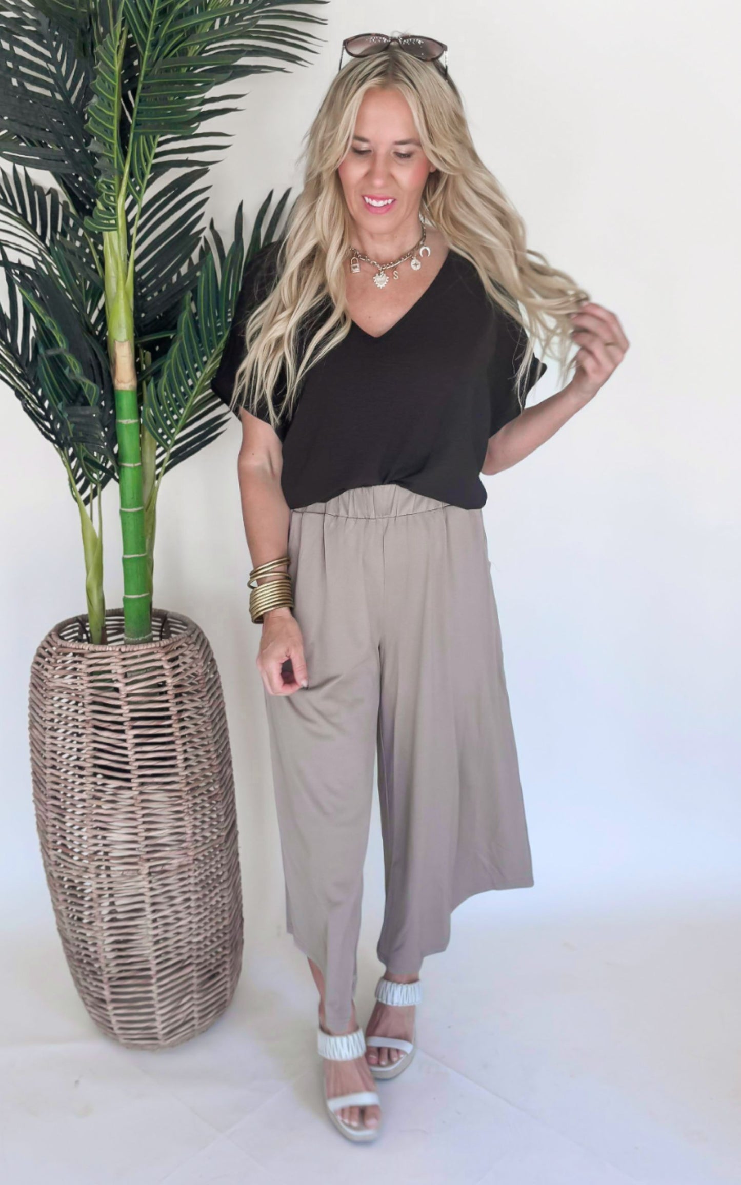 Olive Soft Wide Leg Crop Pants - Final Sale