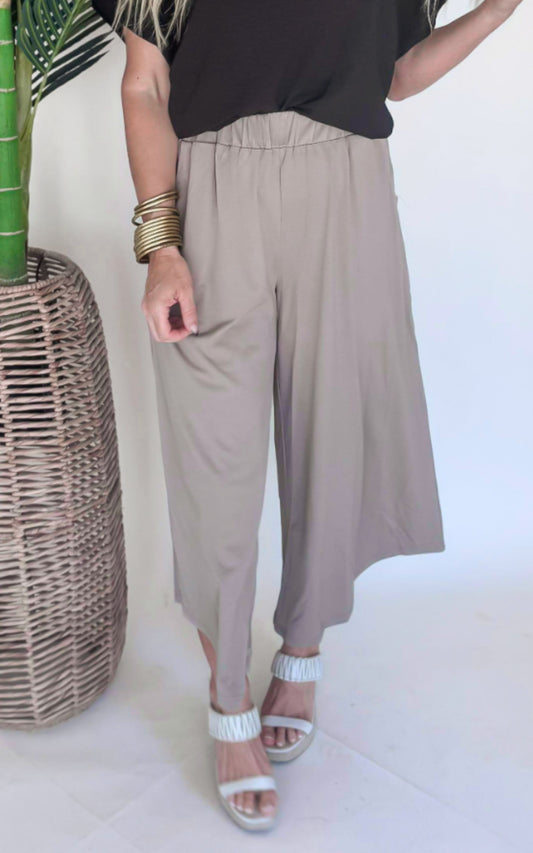 Olive Soft Wide Leg Crop Pants - Final Sale