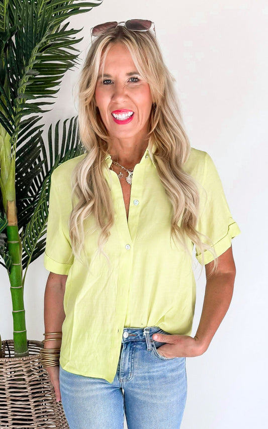 Pop the Lime Short Sleeve Blouse Top - Final Sale