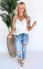 Glamourous High Rise Cuffed Distressed Paint Boyfriend Denim Jeans
