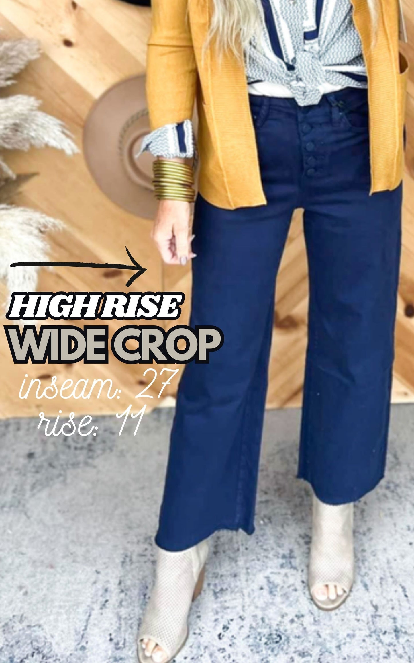 Dark Navy Chromatic High Rise Wide Crop Denim | Mica - Final Sale