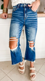 Zenana High Waist Distressed Wide Leg Cropped Denim Jeans