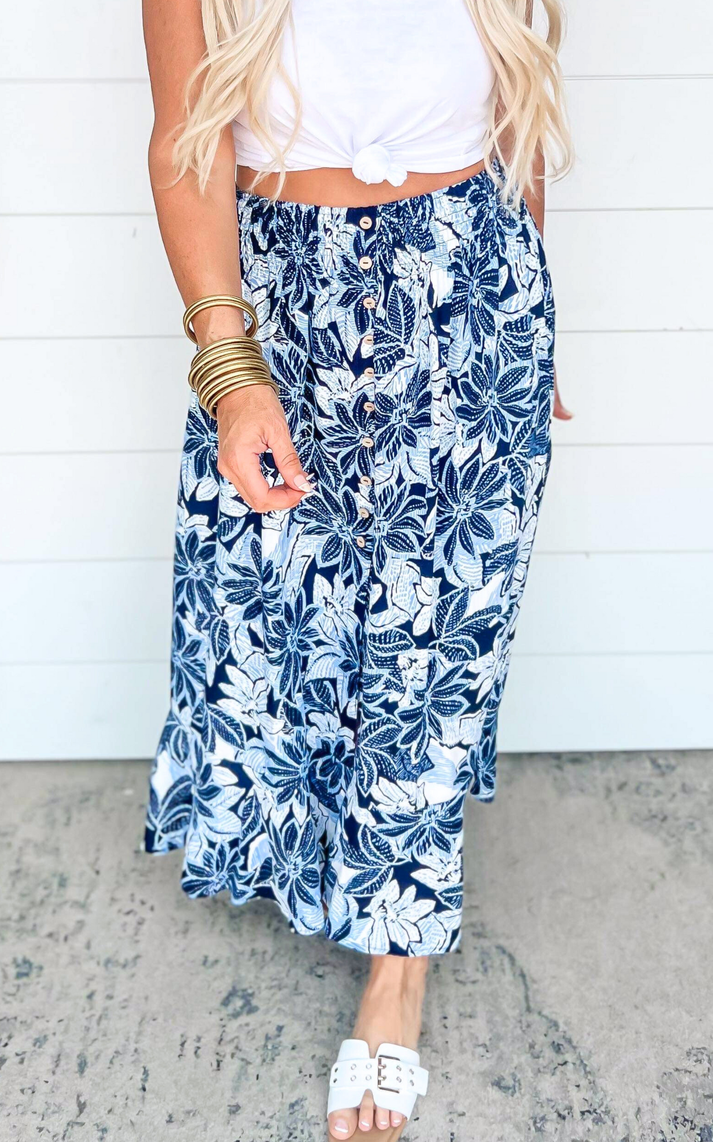 Floral Button Front Smocked Maxi Skirt - Final Sale