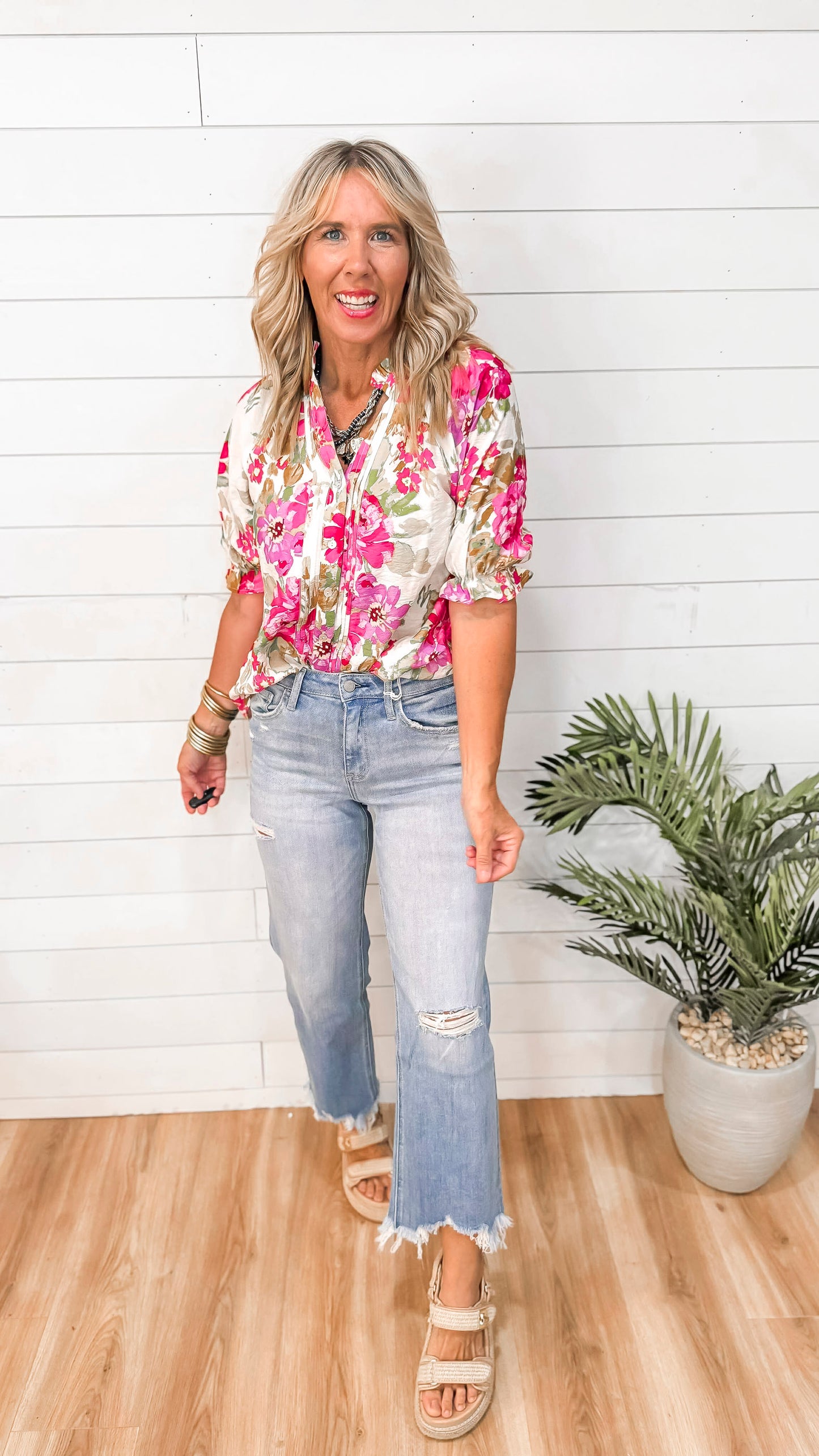 Amply High Rise Distressed Crop Slim Wide Denim Jeans | LOVERVET by Vervet