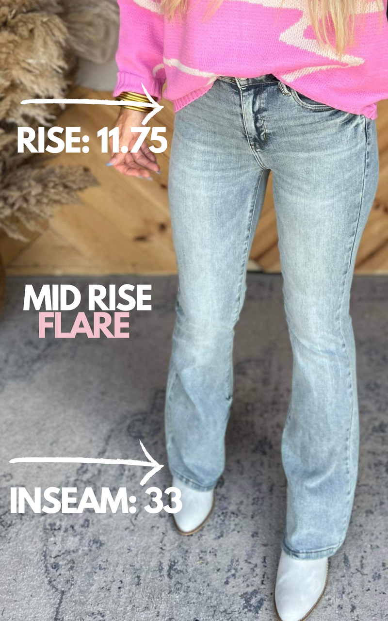 Mid Rise Pin Tack Flare Denim Jeans | Judy Blue - Final Sale