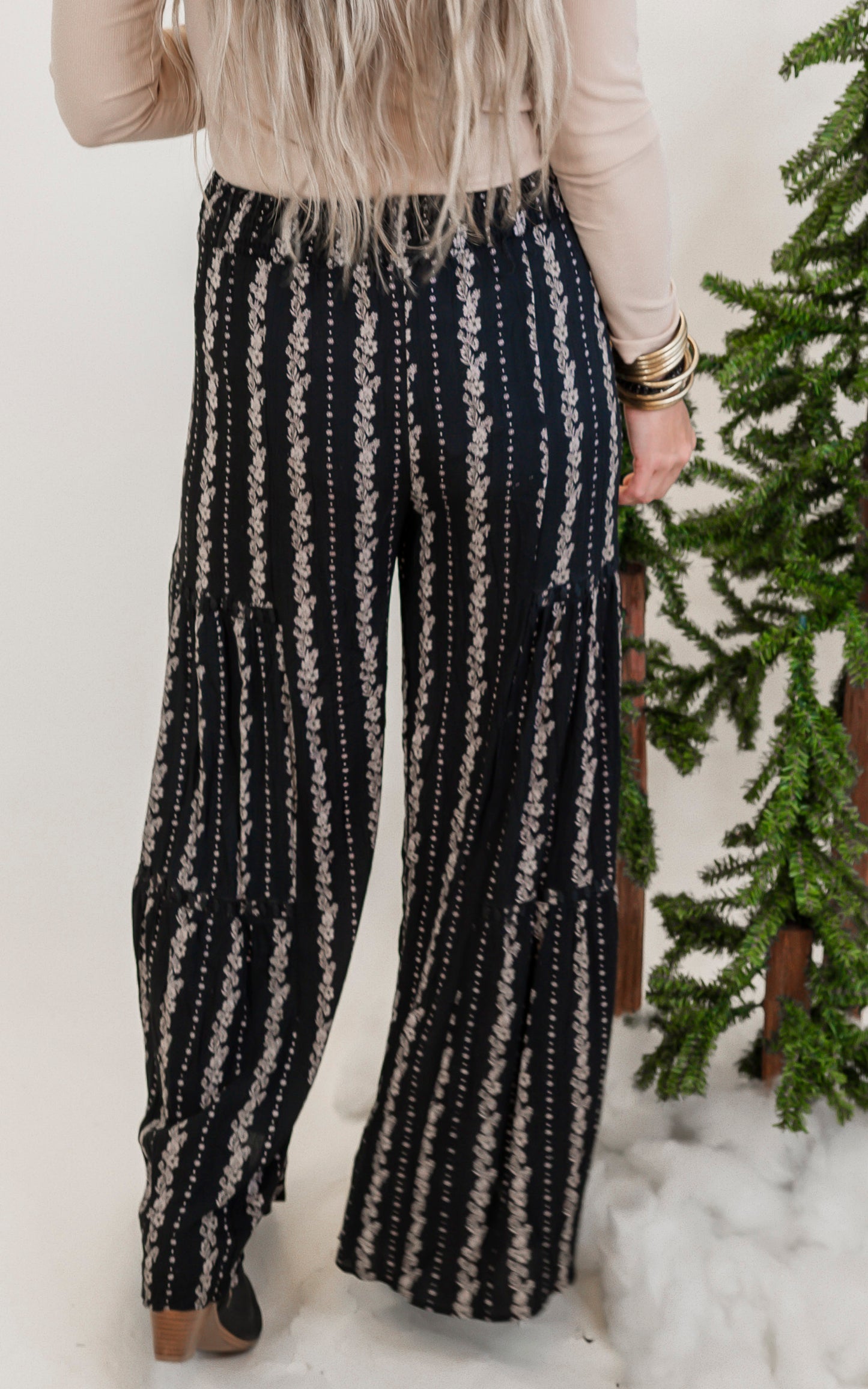 Black Floral Wide Leg Print Pant - Final Sale**