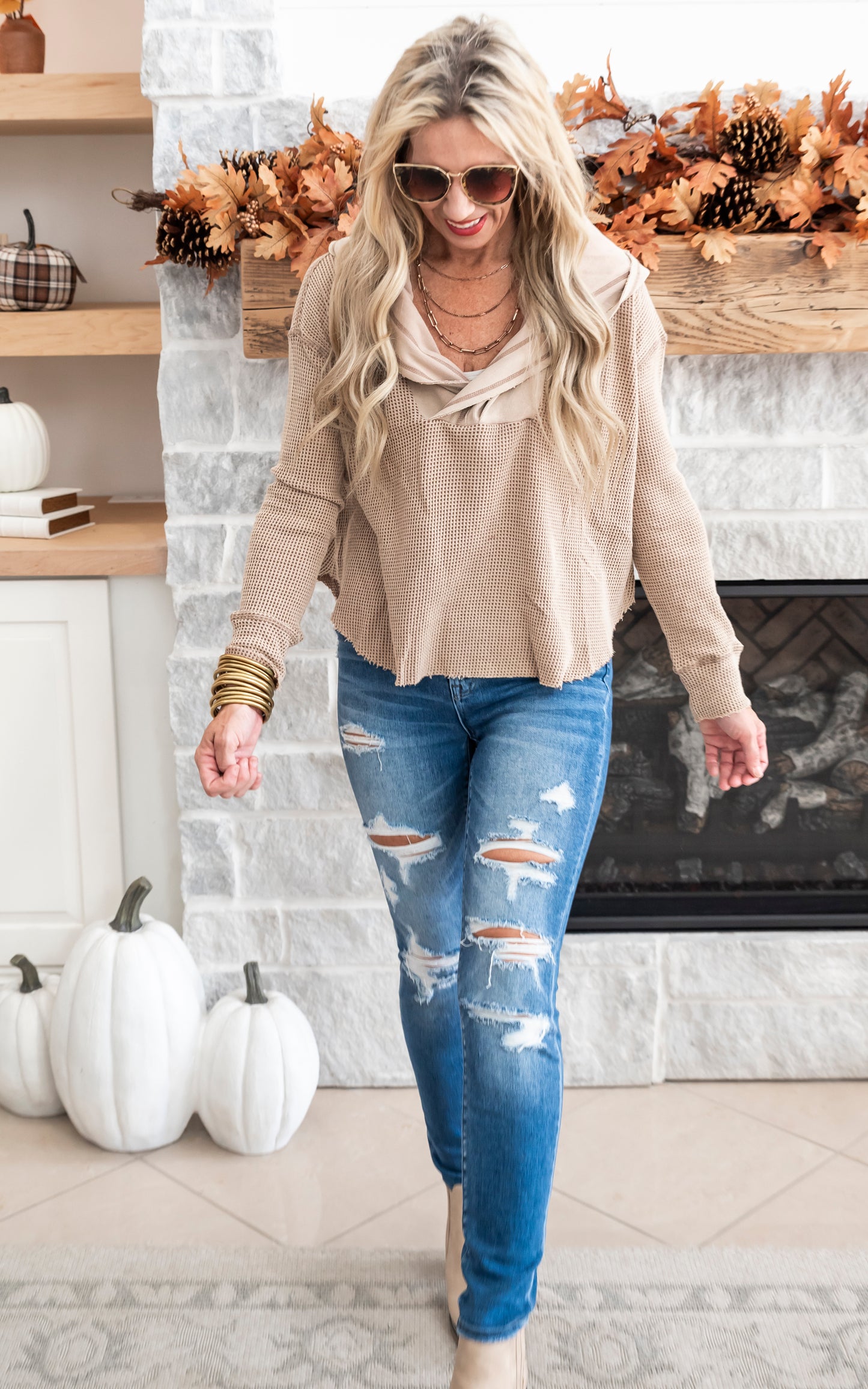 Vintage Washed Waffle Thermal Hoodie